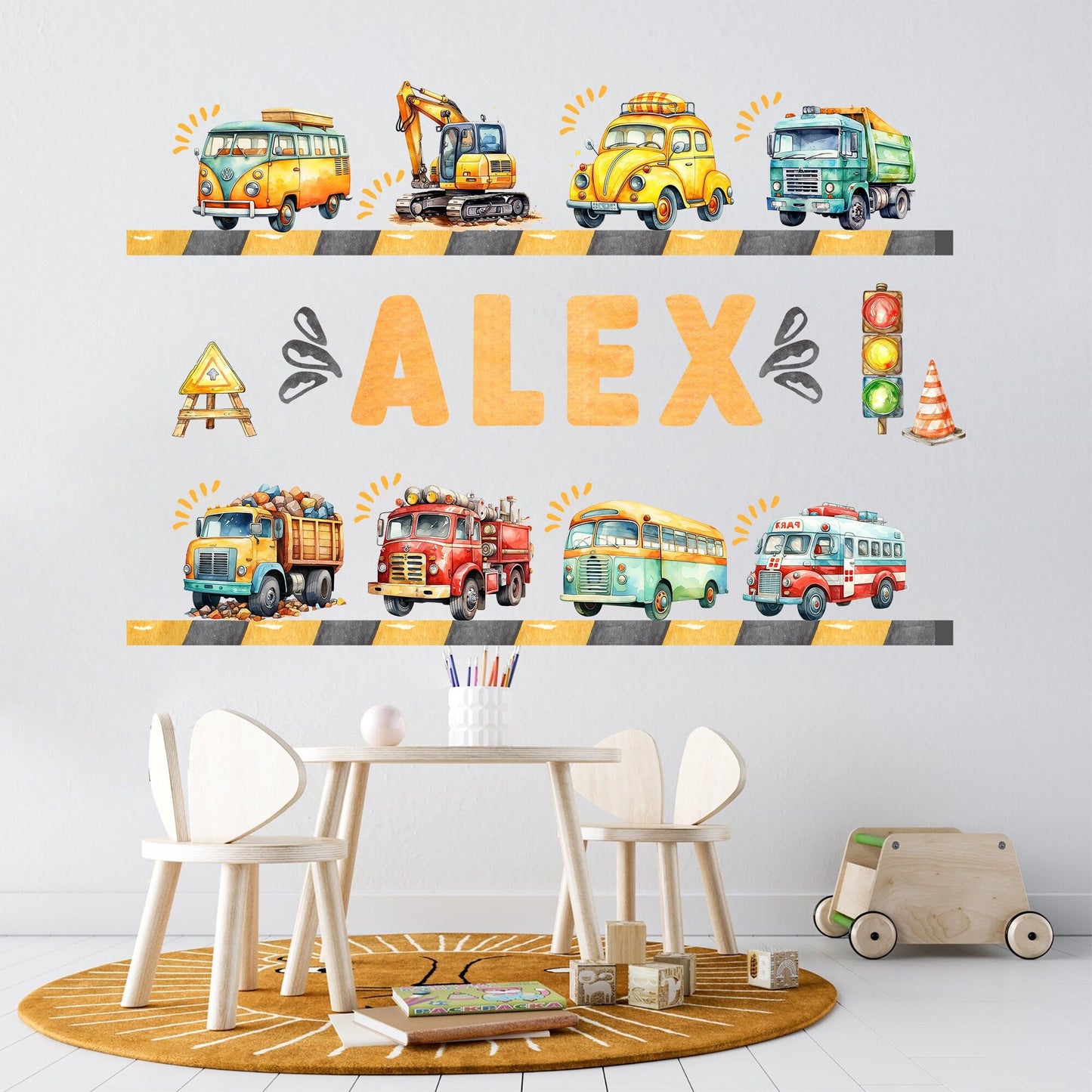 Personalized Watercolor Vehicle Decal Stickers for boys Removable Wall Decal - Boys Room Gift - BR474
