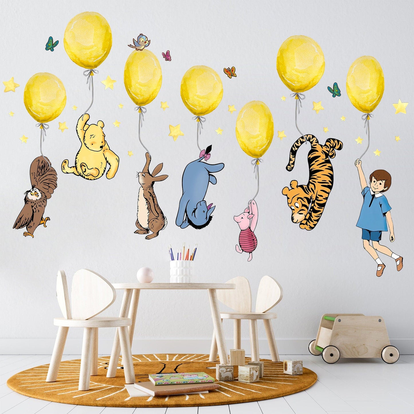 Winnie the Pooh Ballon Nursery Wall Decal - Watercolour Balloon Nursery Decor
