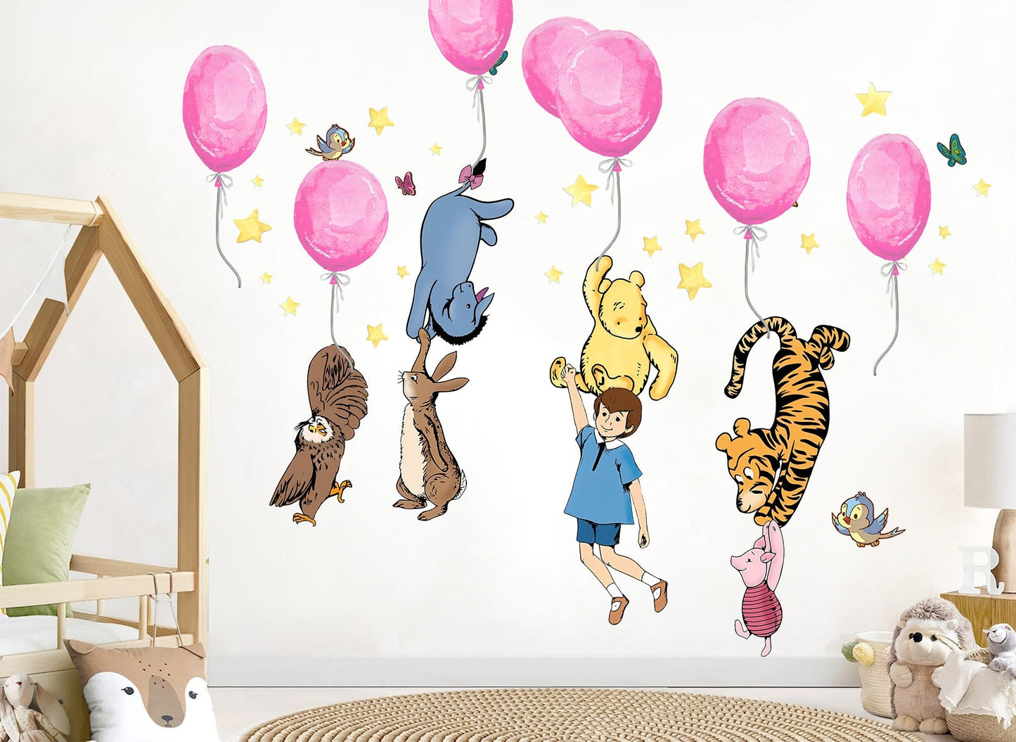 Winnie the Pooh Ballon Nursery Wall Decal - Watercolour Balloon Nursery Decor