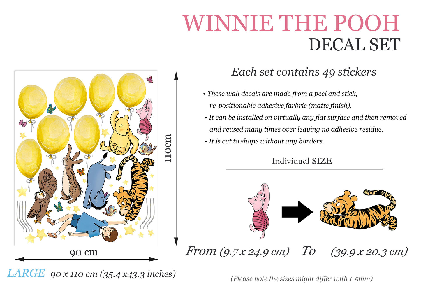 Winnie the Pooh Ballon Nursery Wall Decal - Watercolour Balloon Nursery Decor