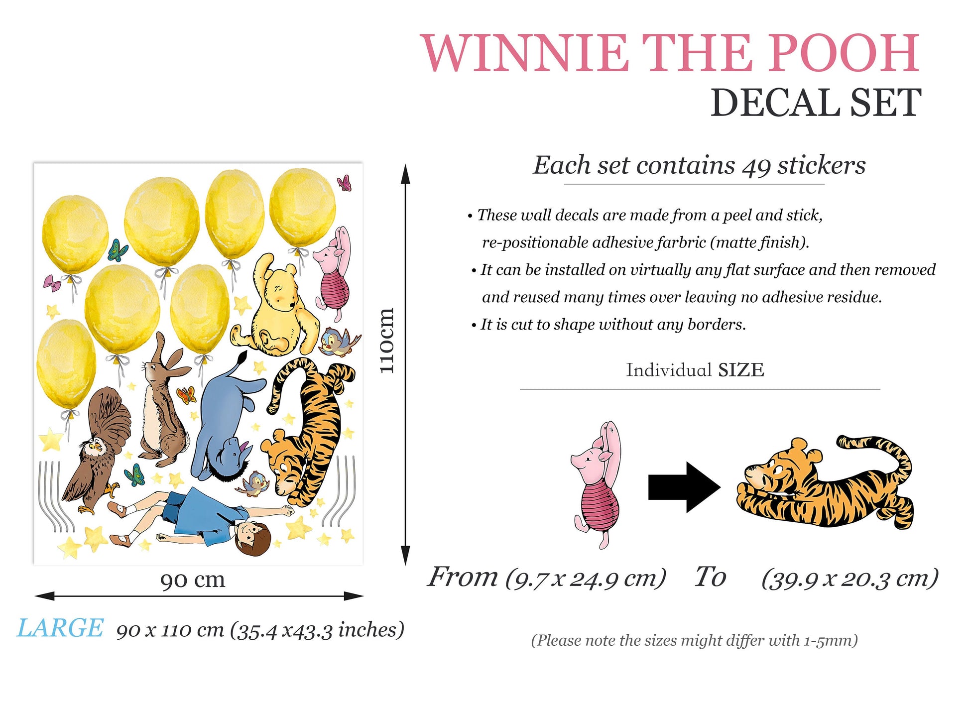 Winnie the Pooh Ballon Nursery Wall Decal - Watercolour Balloon Nursery Decor