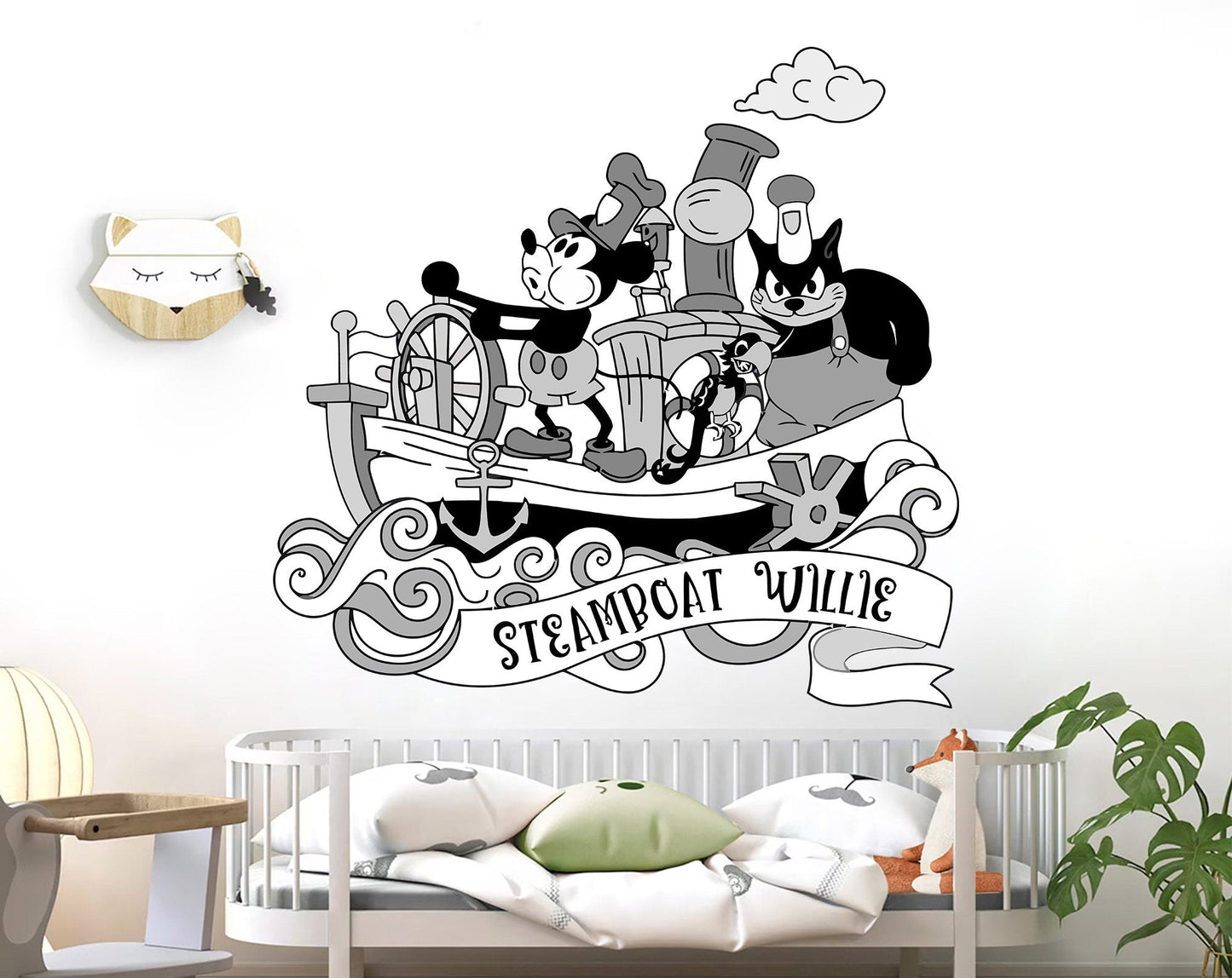 Steamboat Willie Mickey Mouse Wall Decal Stickers for Kids Room