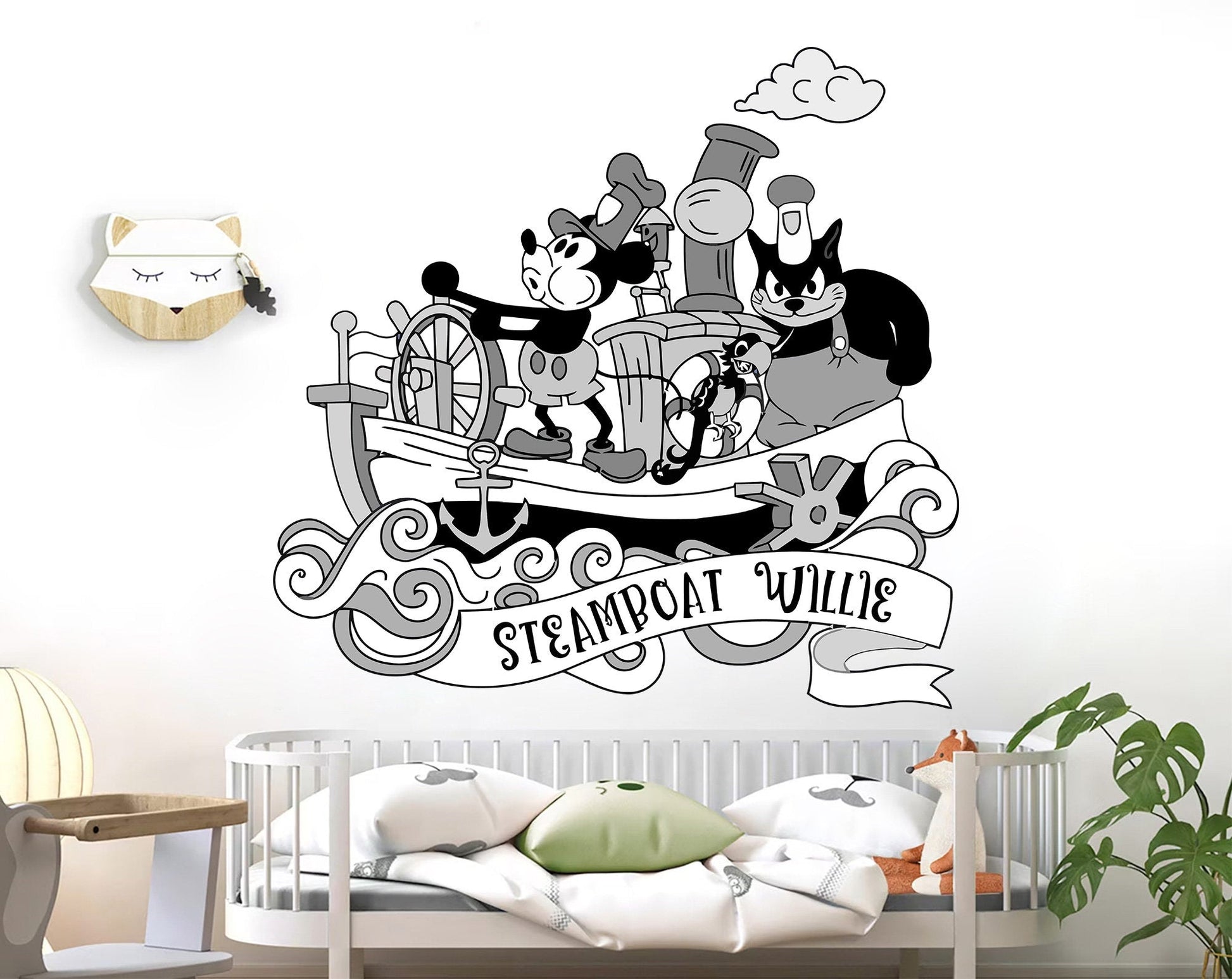Steamboat Willie Mickey Mouse Wall Decal Stickers for Kids Room