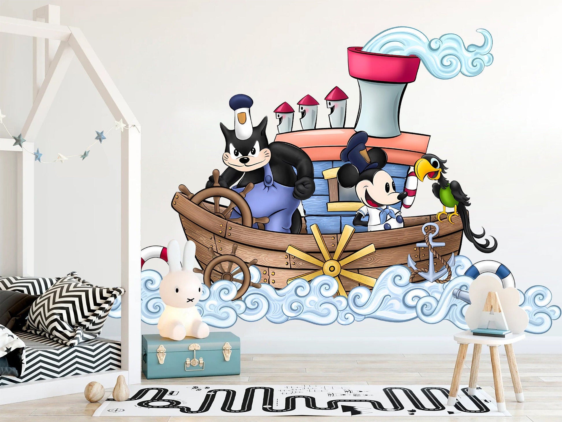 Vintage Steamboat Willie Mickey Mouse Decal Stickers Wall Decal for Kids Room