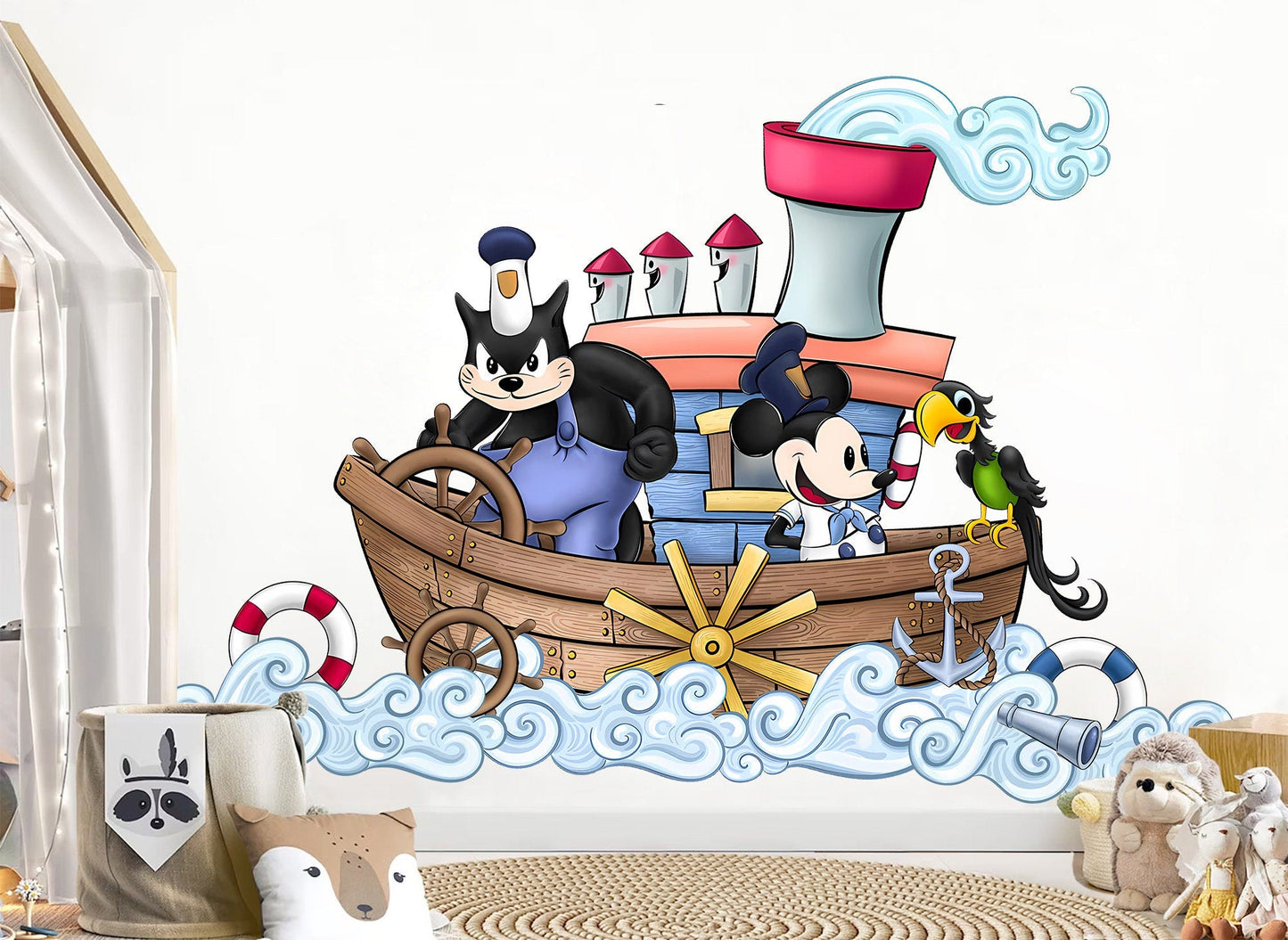 Vintage Steamboat Willie Mickey Mouse Decal Stickers Wall Decal for Kids Room