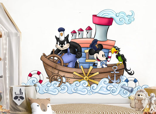 Vintage Steamboat Willie Mickey Mouse Decal Stickers Wall Decal for Kids Room