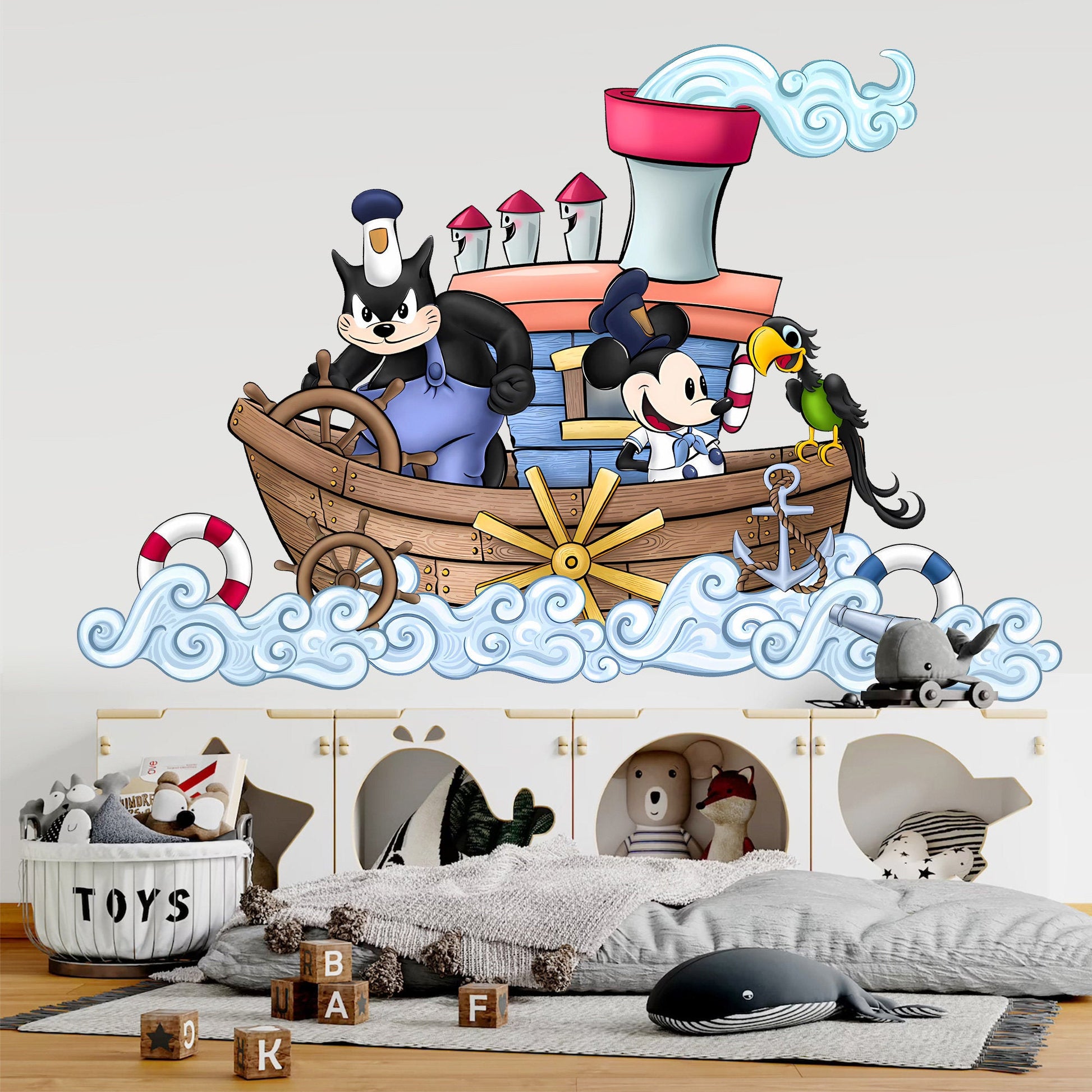 Vintage Steamboat Willie Mickey Mouse Decal Stickers Wall Decal for Kids Room