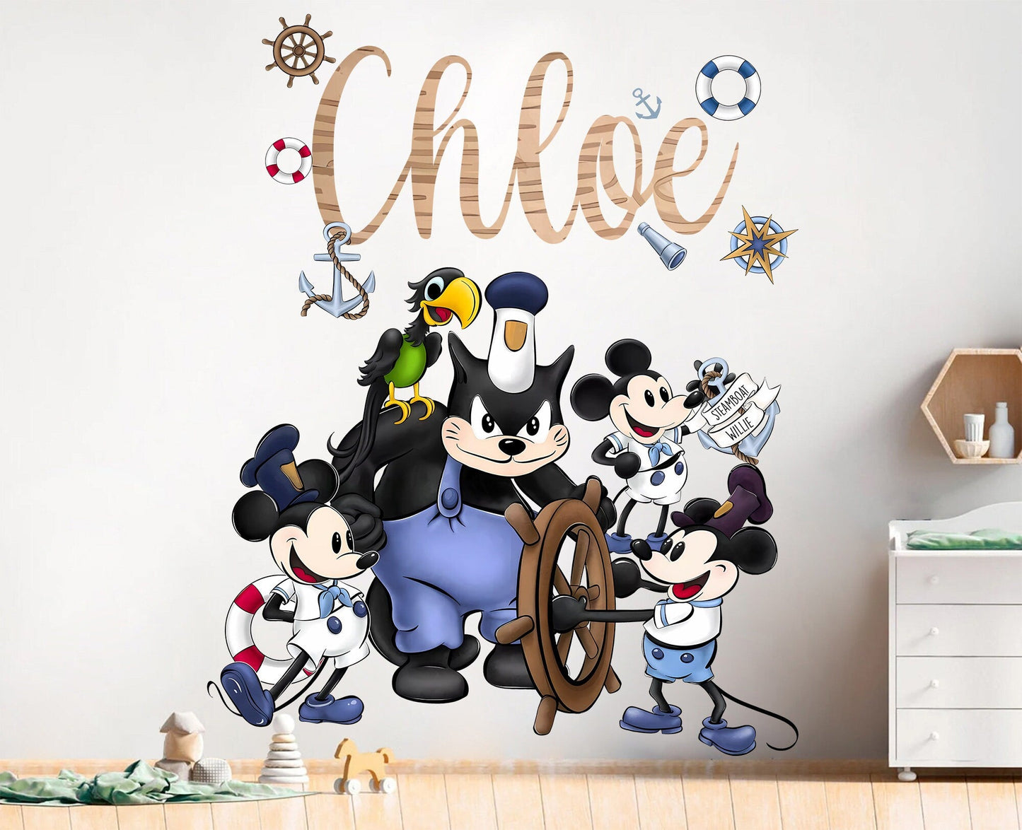 Steamboat Willie Friends Removable Wall Decal - Boys Room Gift