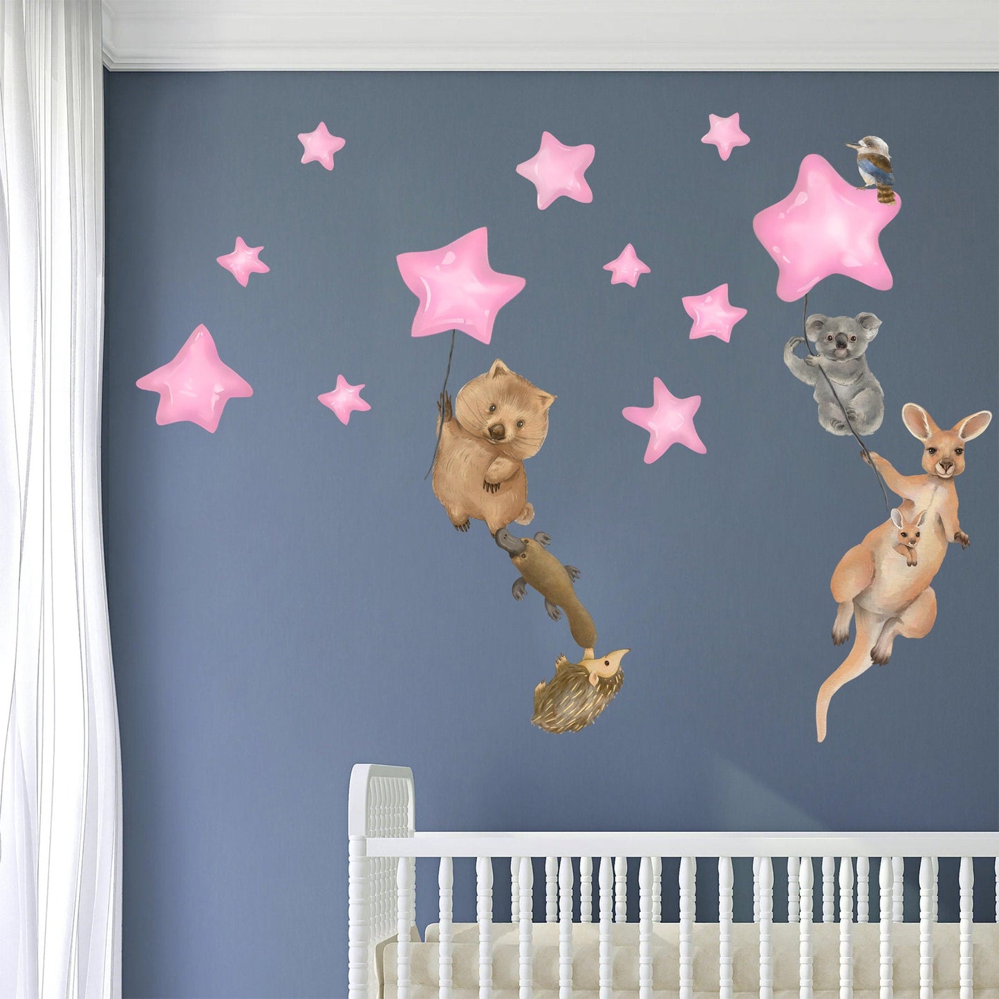 Australian Animals Night Time Removable Stars Nursery Decor Wall Decal - BR487