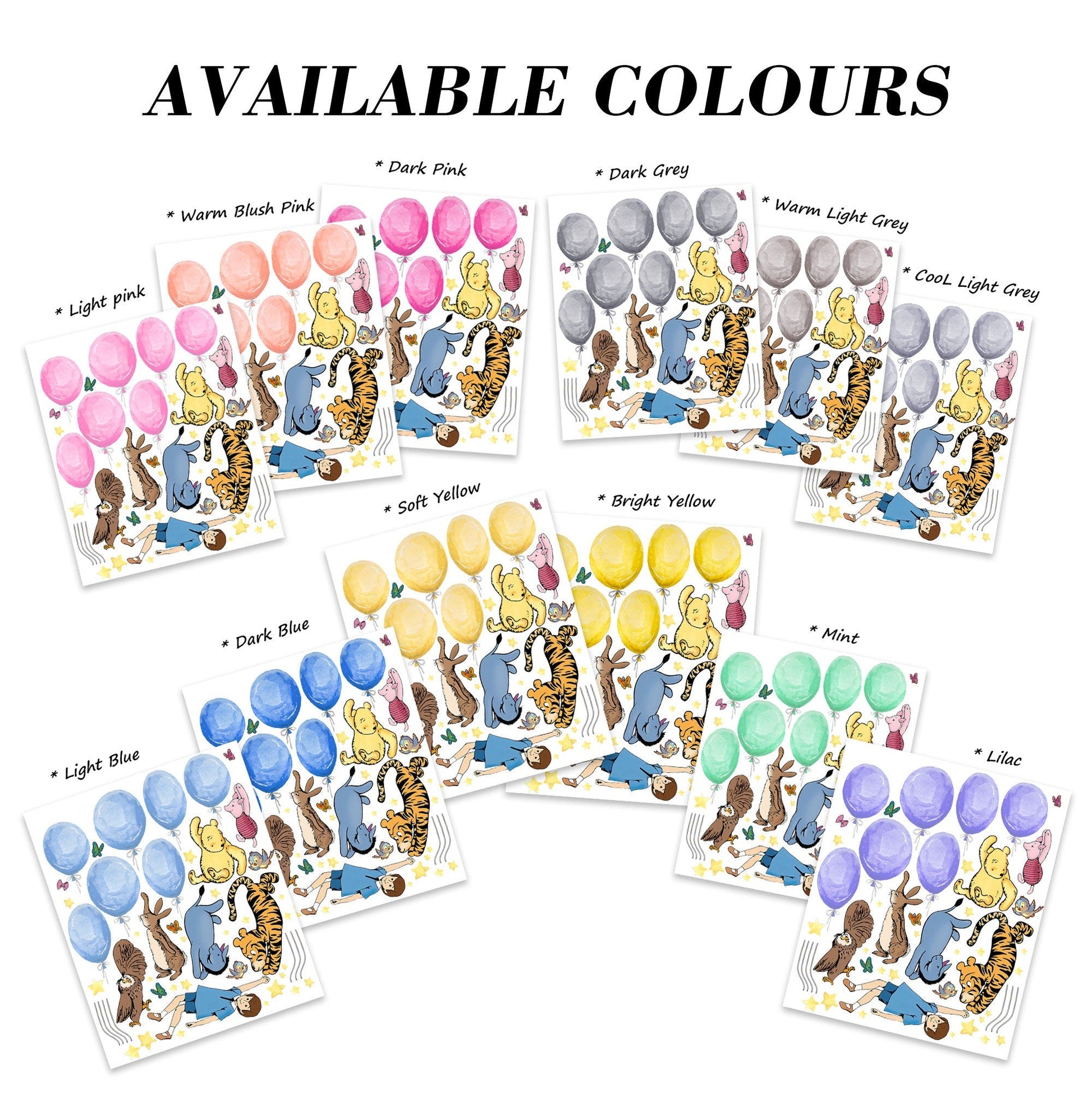 Winnie the Pooh Ballon Nursery Wall Decal - Watercolour Balloon Nursery Decor