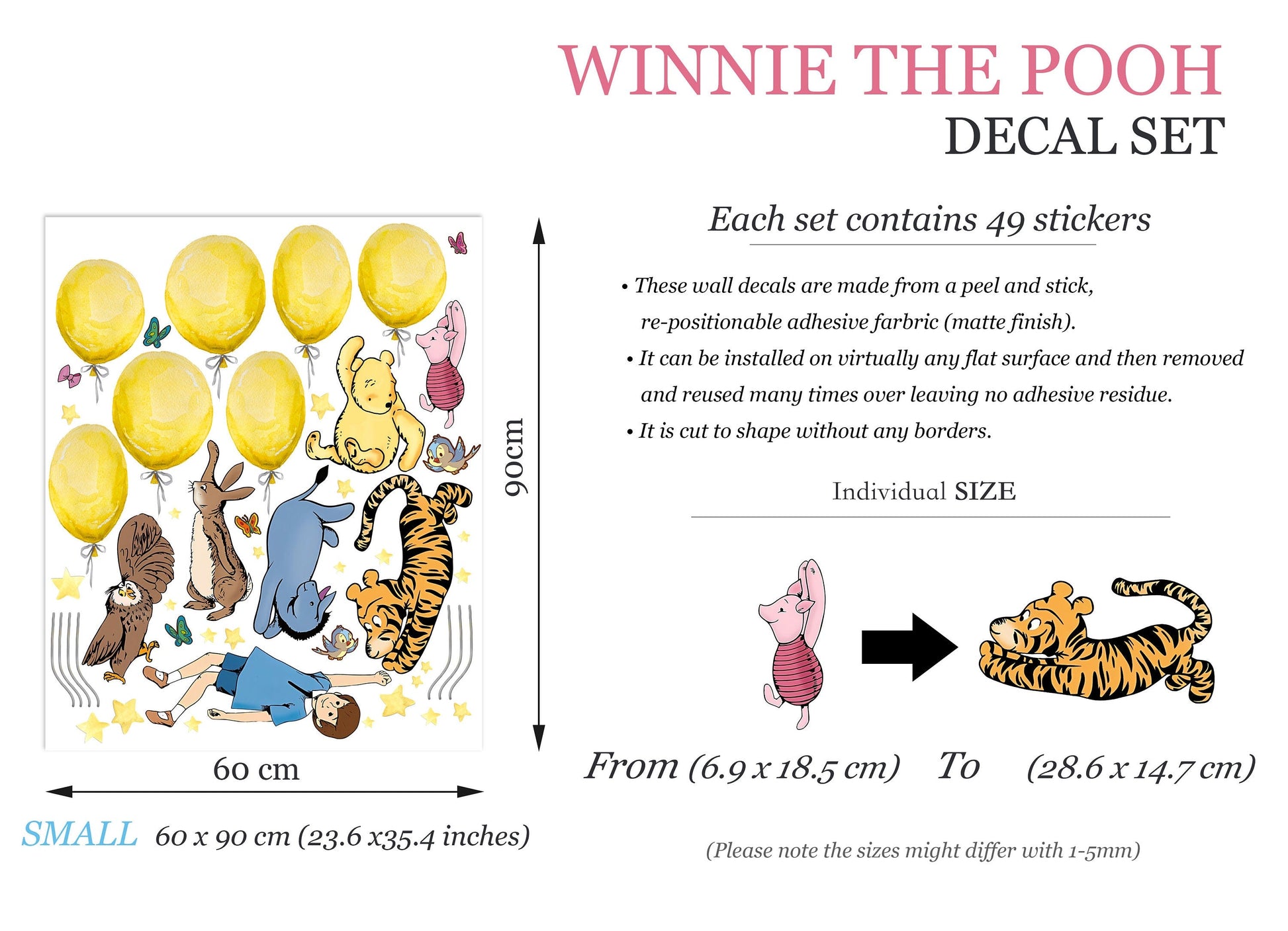 Winnie the Pooh Ballon Nursery Wall Decal - Watercolour Balloon Nursery Decor