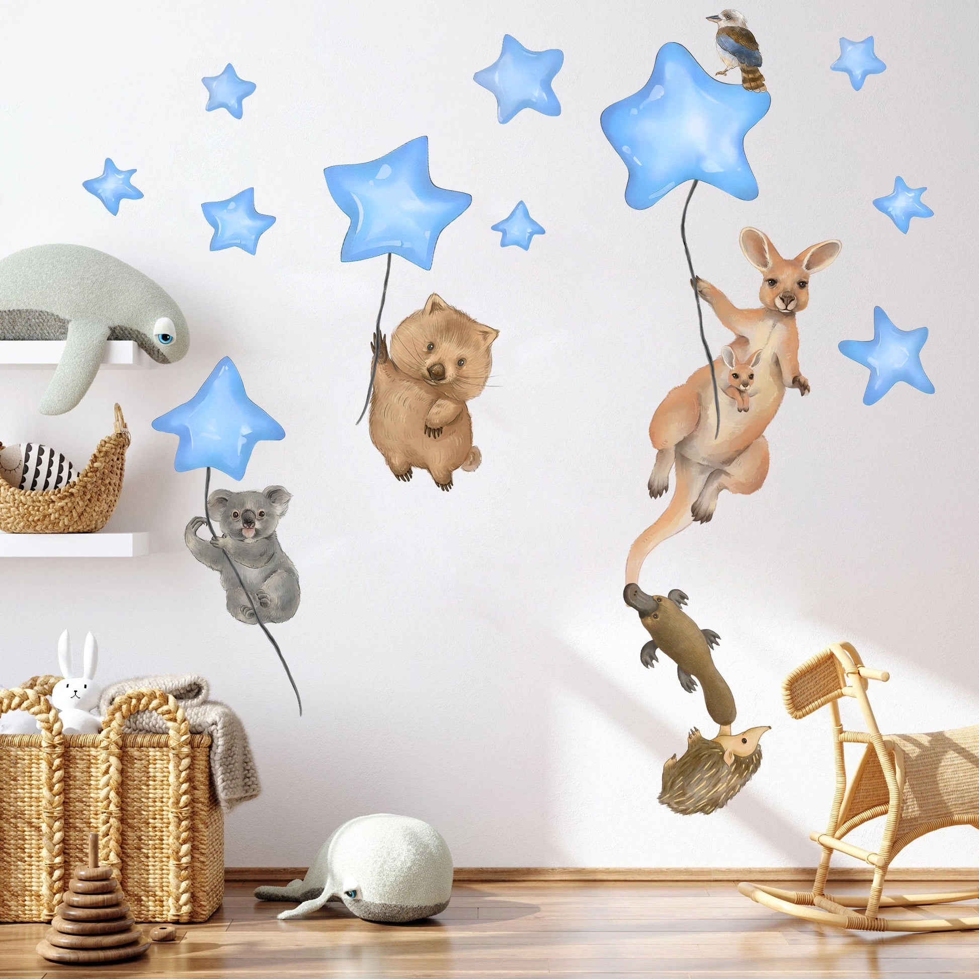 Australian Animals Night Time Removable Stars Nursery Decor Wall Decal - BR487