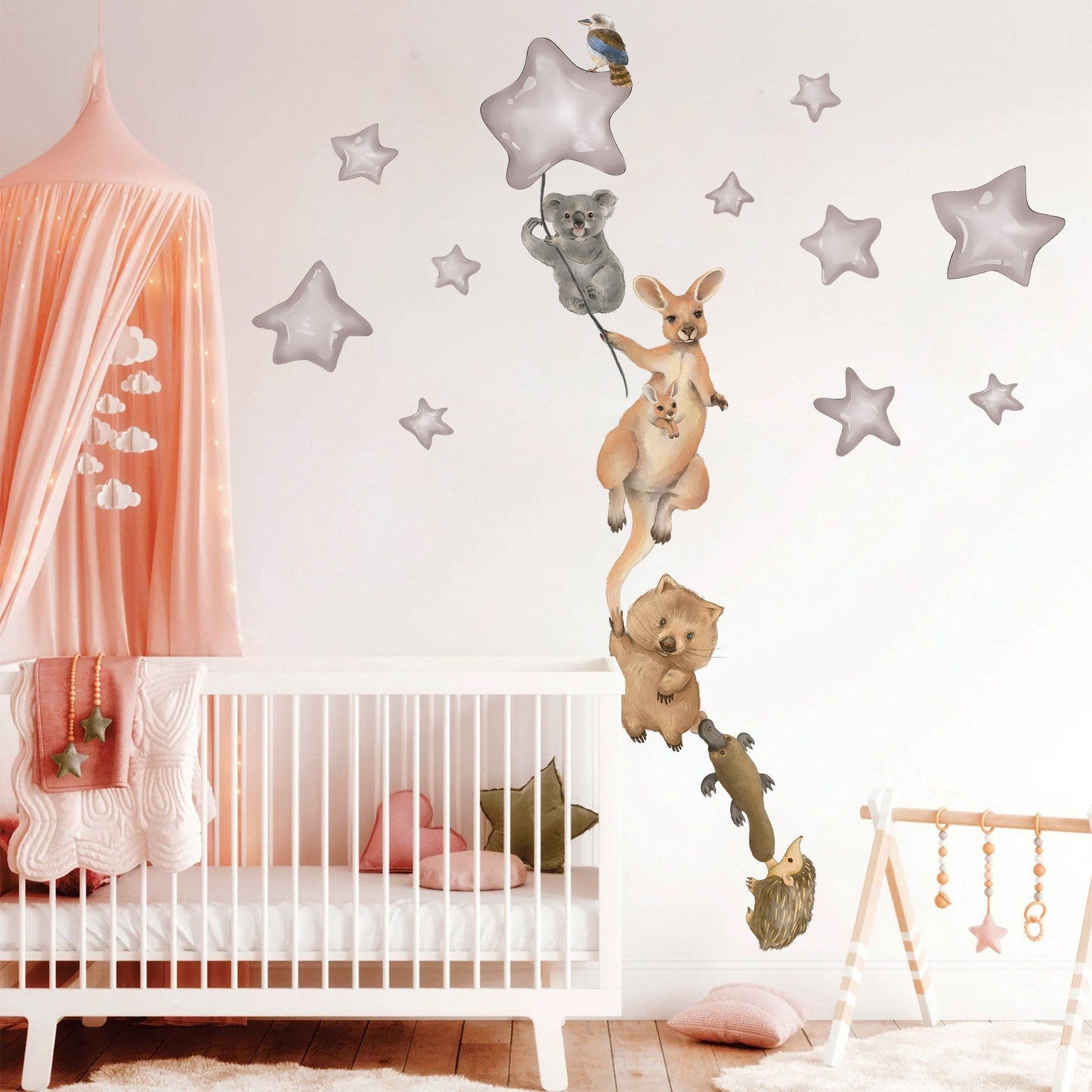 Australian Animals Night Time Removable Stars Nursery Decor Wall Decal - BR487
