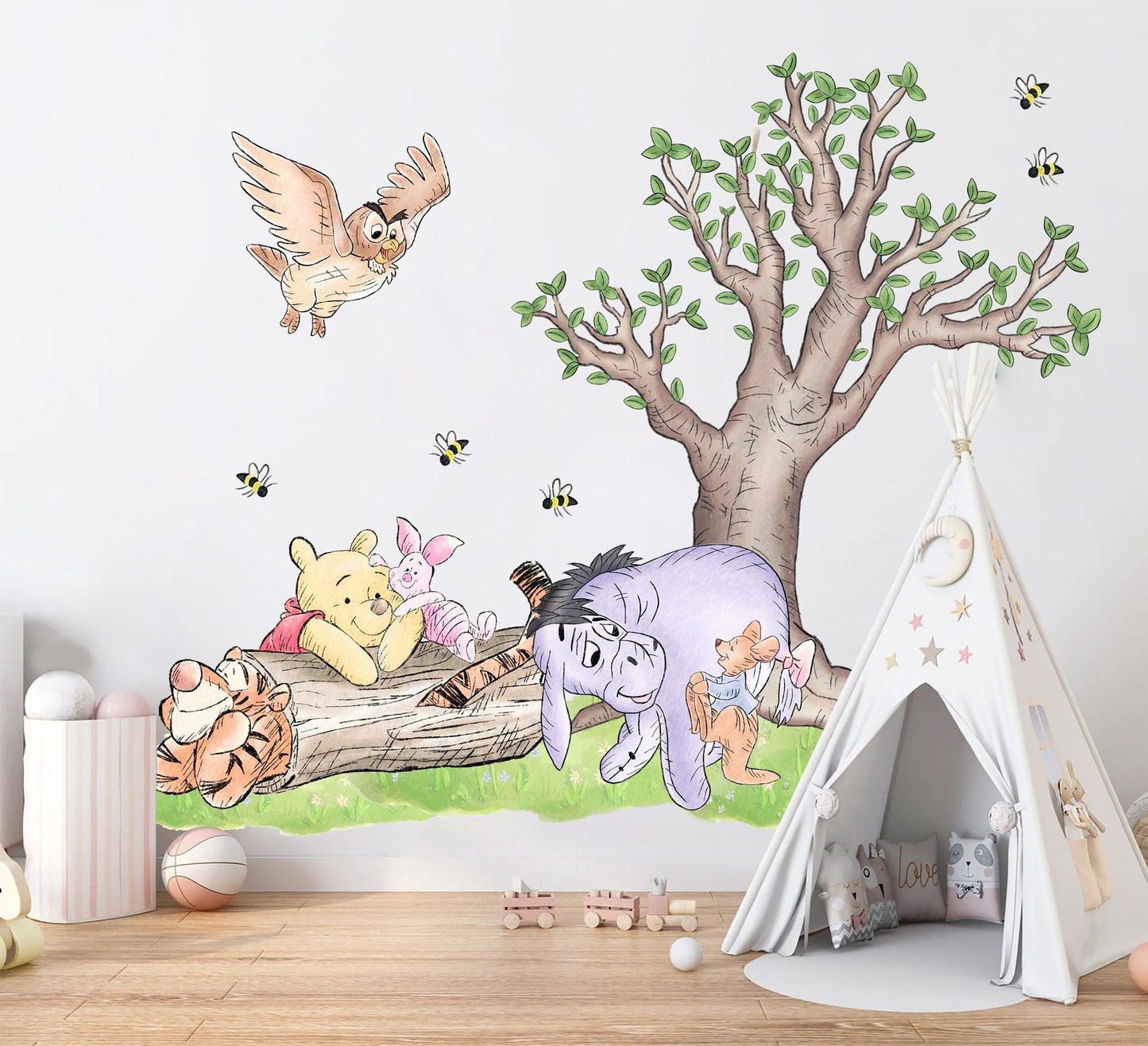 Watercolour Vintage Winnie and Friends Wall Decal Sticker - Wall Decal for Nursery