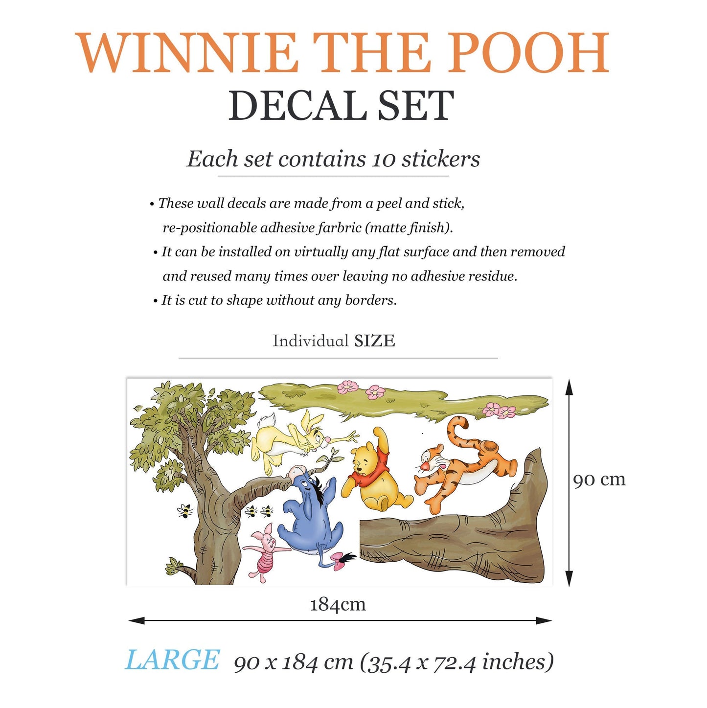 Winnie The Pooh Winnie and Friends Wall Decal Sticker - Wall Decal for Nursery
