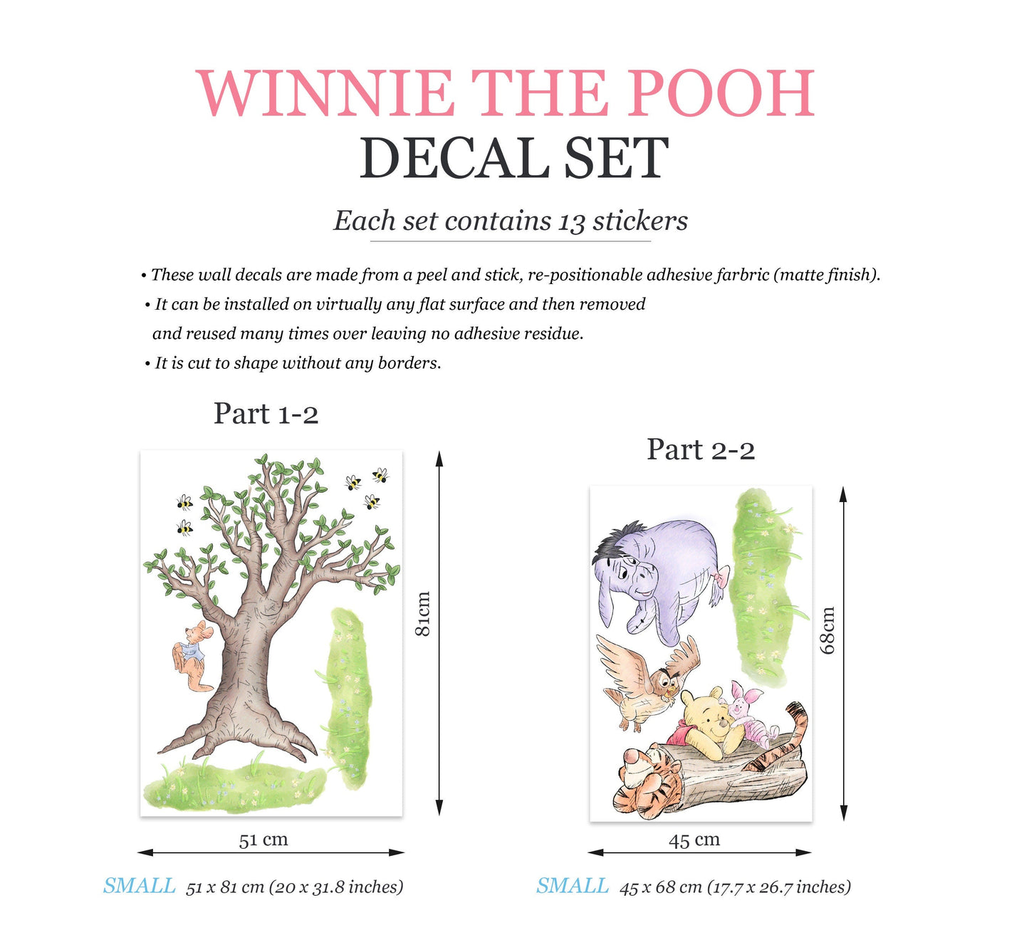 Watercolour Vintage Winnie and Friends Wall Decal Sticker - Wall Decal for Nursery