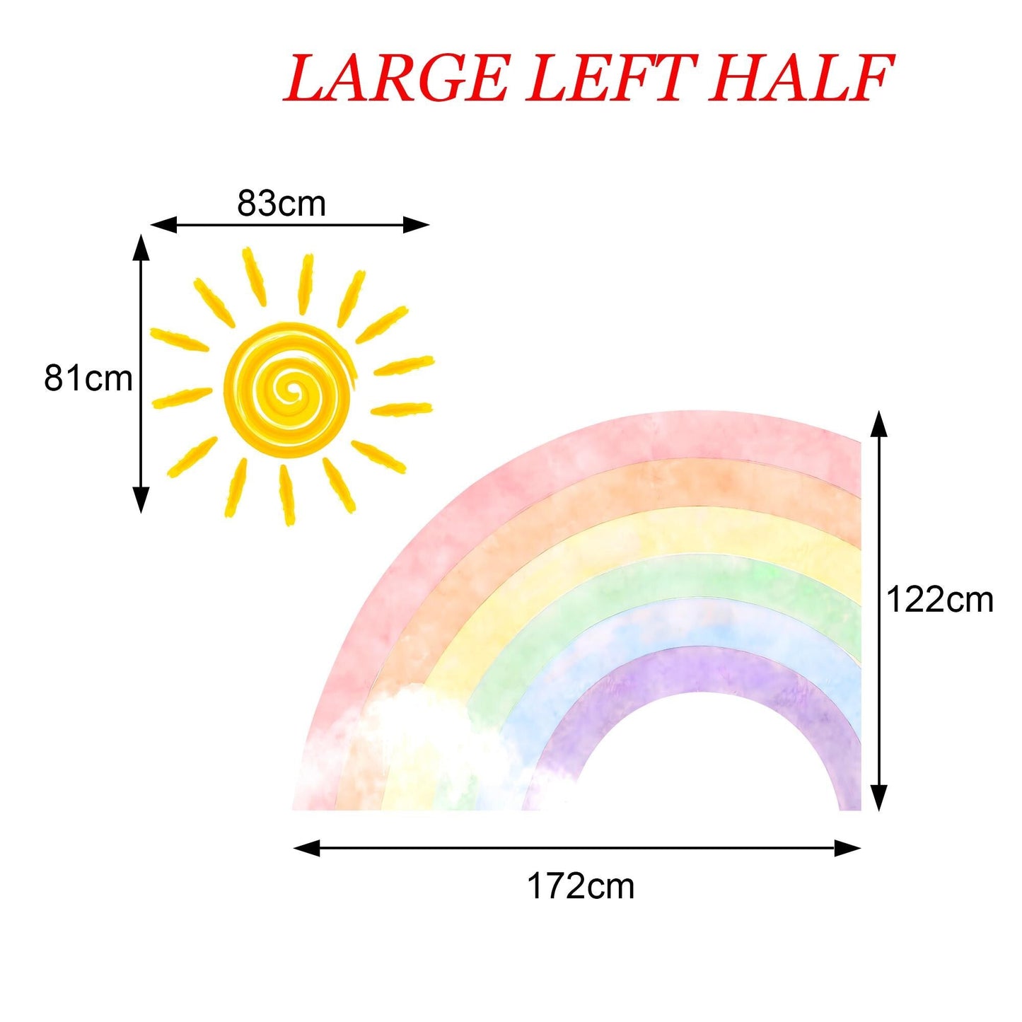 Radiant Rainbow Sun Wall Decal, Watercolor Style Girls Room Decor - BR192