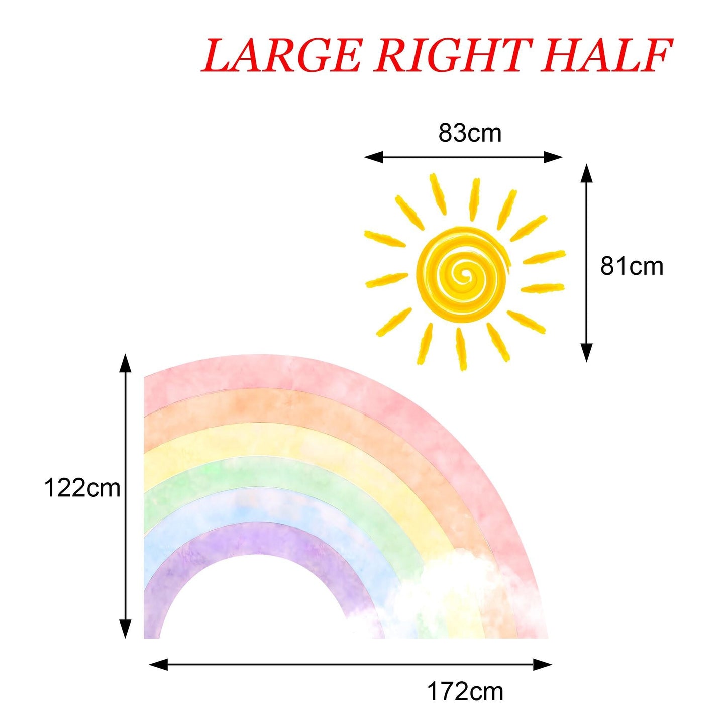 Radiant Rainbow Sun Wall Decal, Watercolor Style Girls Room Decor - BR192