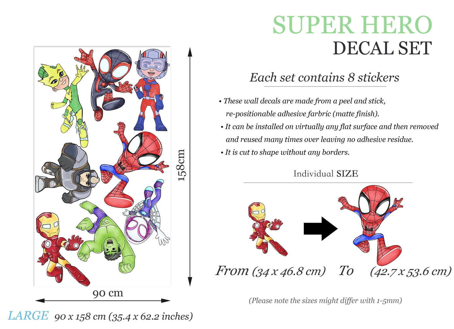 Spidey and his Amazing Friends Hulk Spiderman Thor Panther Wall Decal - Boys Room Decoration