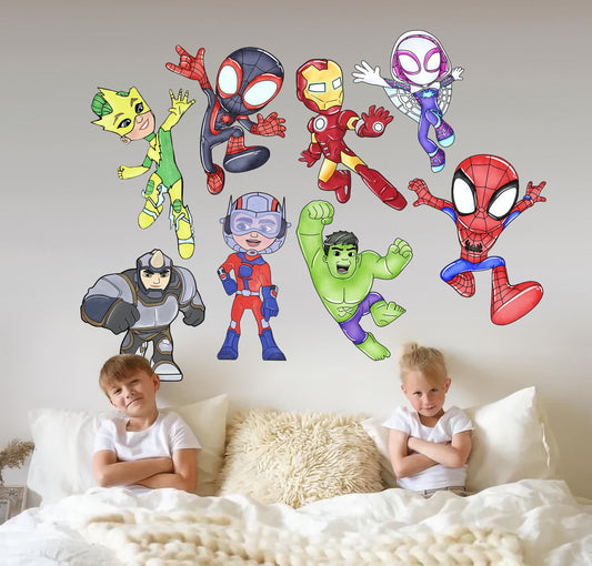 Spidey and his Amazing Friends Hulk Spiderman Thor Panther Wall Decal - Boys Room Decoration