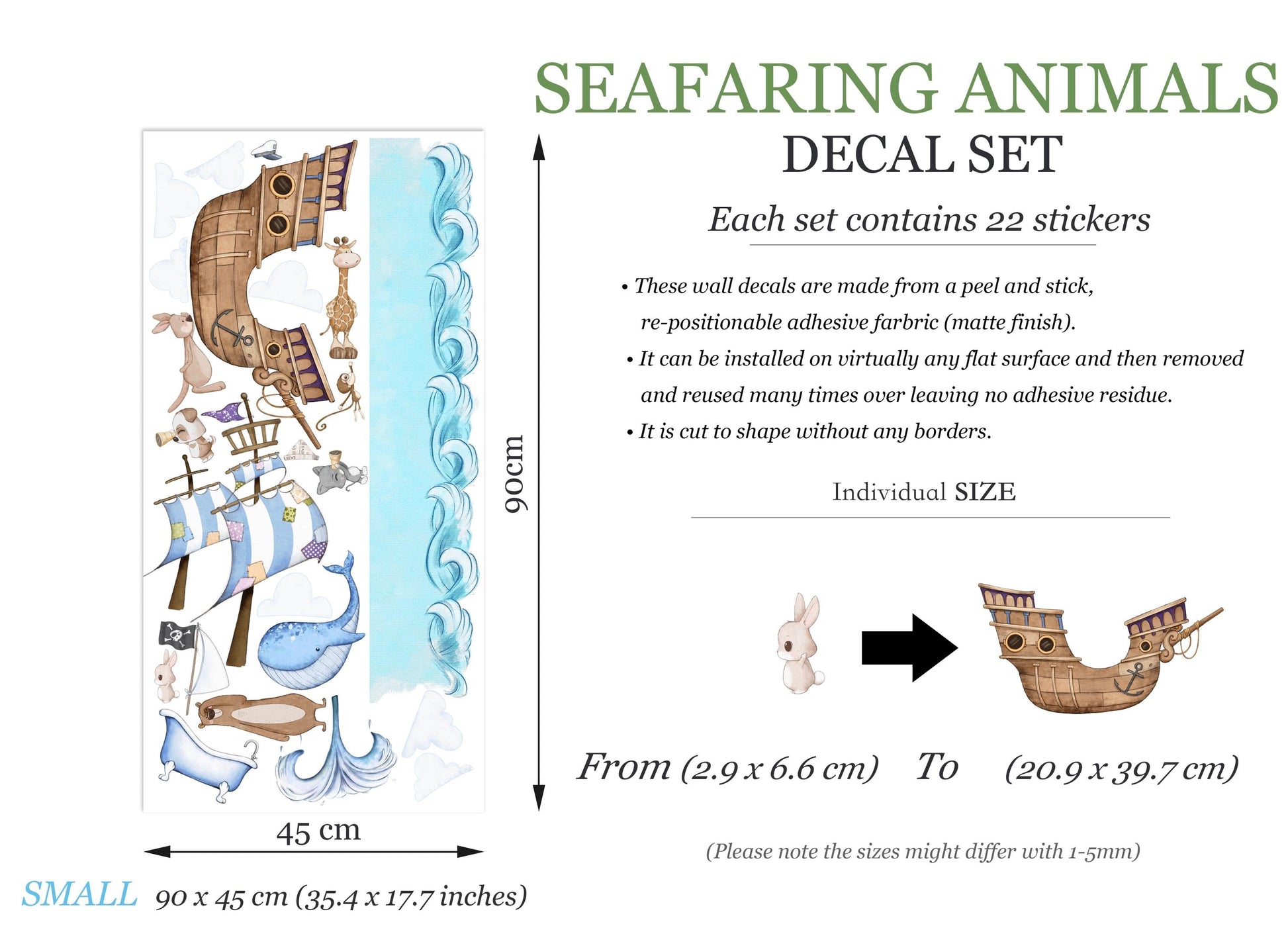 Noah's Ark Adventure with Animals & Pirates - Wall Decal for Kids Room - BR492
