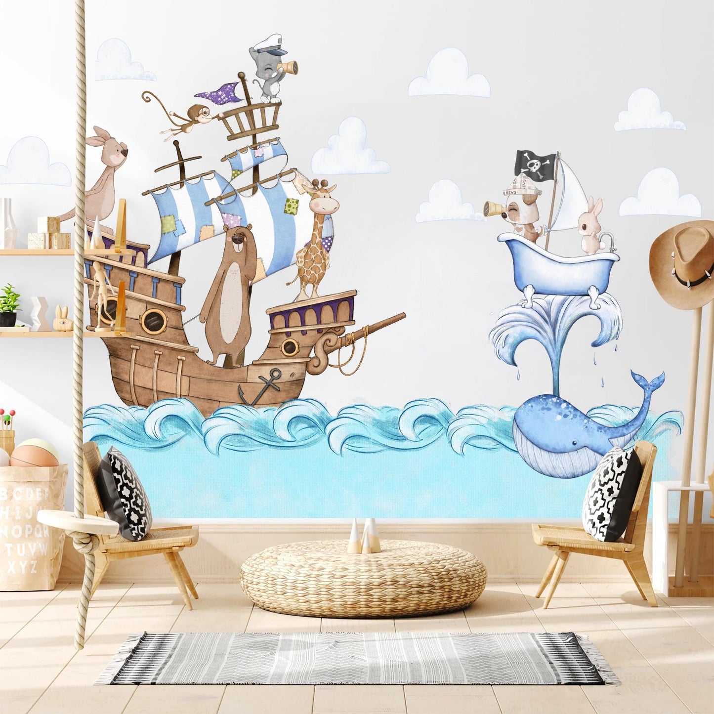 Noah's Ark Adventure with Animals & Pirates - Wall Decal for Kids Room - BR492