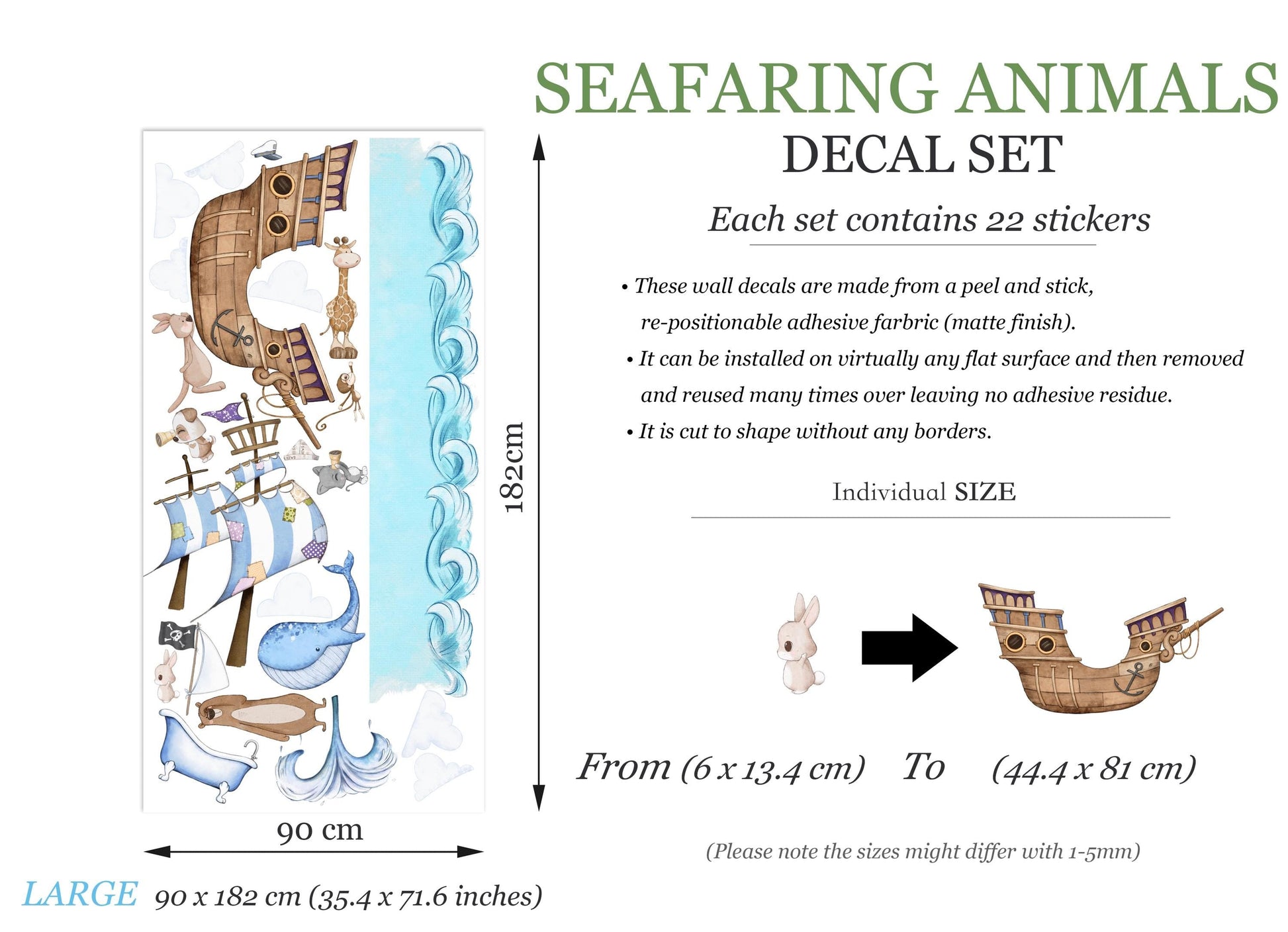 Noah's Ark Adventure with Animals & Pirates - Wall Decal for Kids Room - BR492