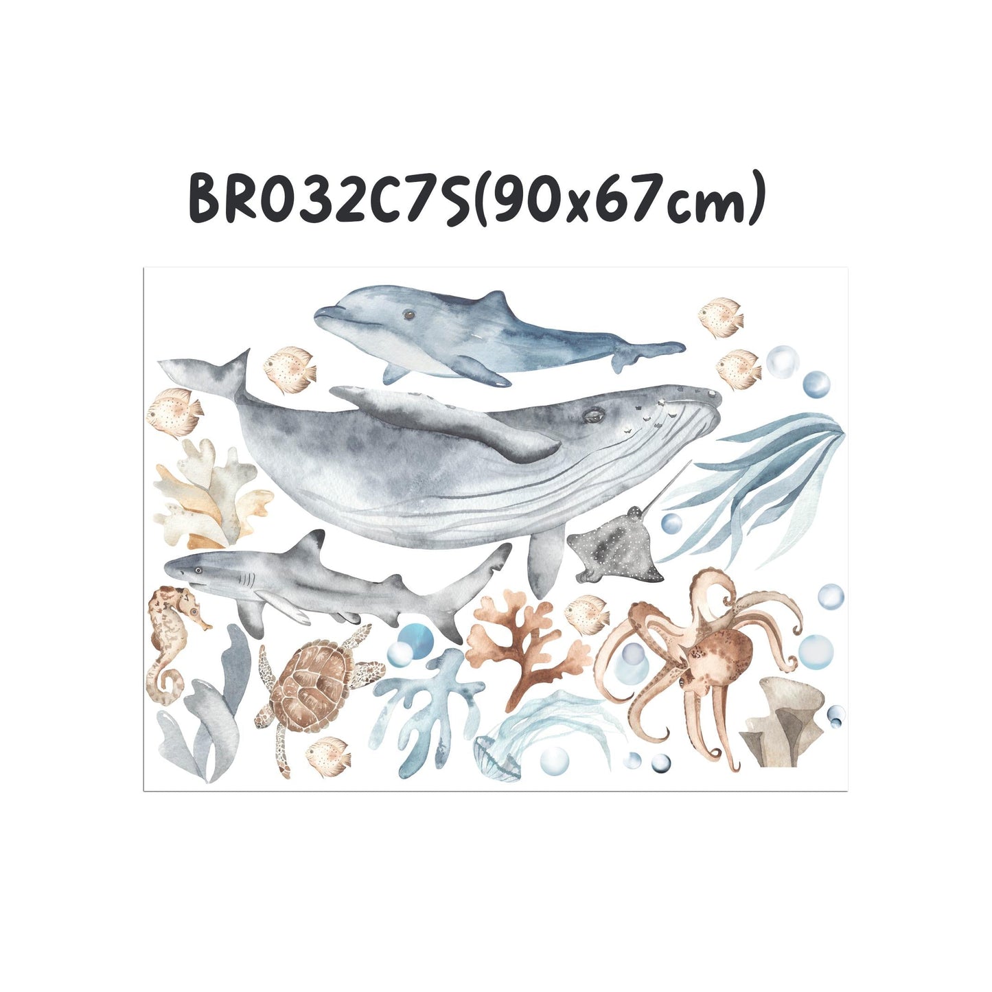 Underwater Sea Life Wall Decal – Whale Shark, Turtle, Jellyfish – Ocean Nursery Decor- BR032