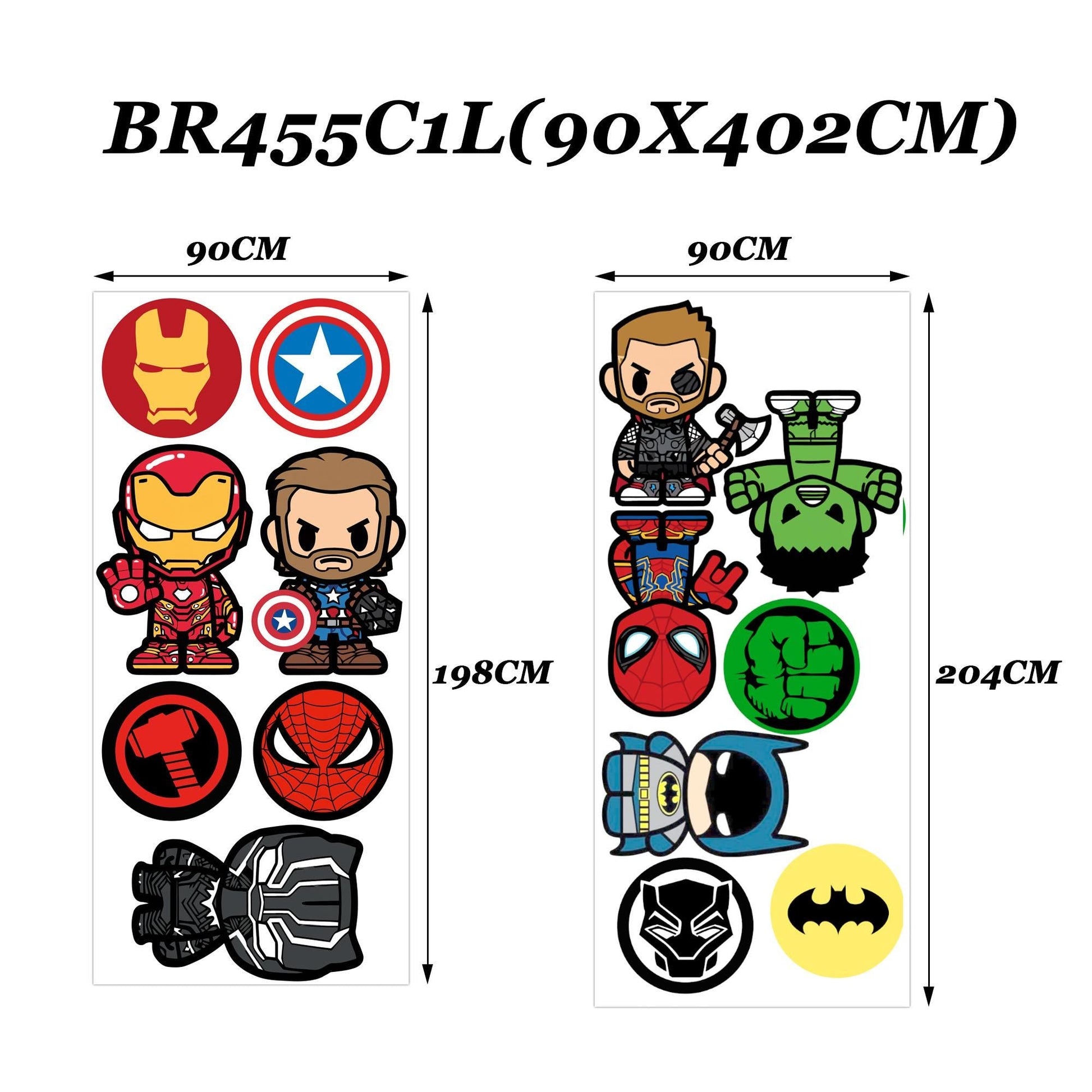 Marvel Superheroes with Logo Flags Wall Decal - Spiderman Iron Man Captain America - Boys Room Decoration