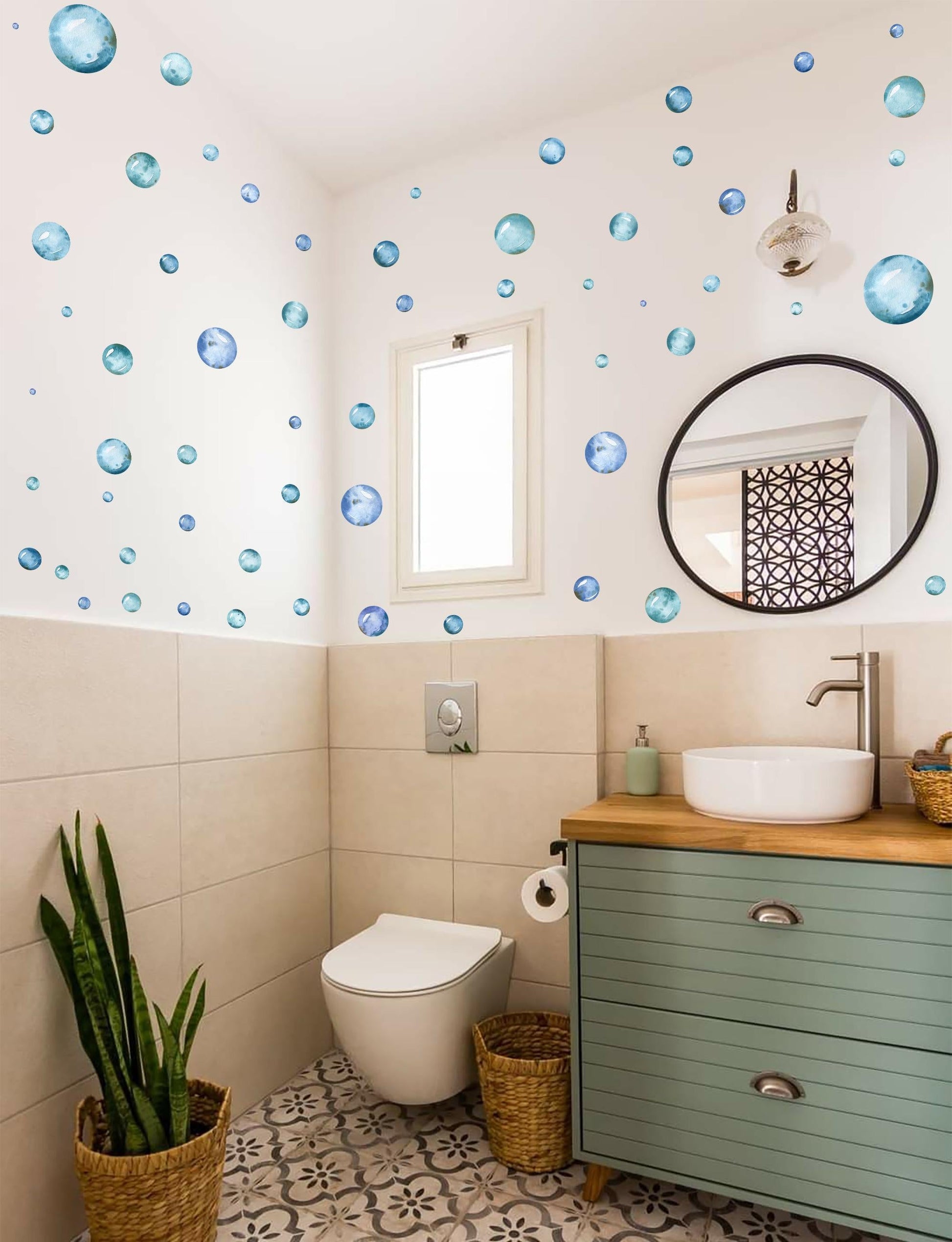Blue & Green Bubble Wall Decals – PVC-Free Fabric Nursery Stickers