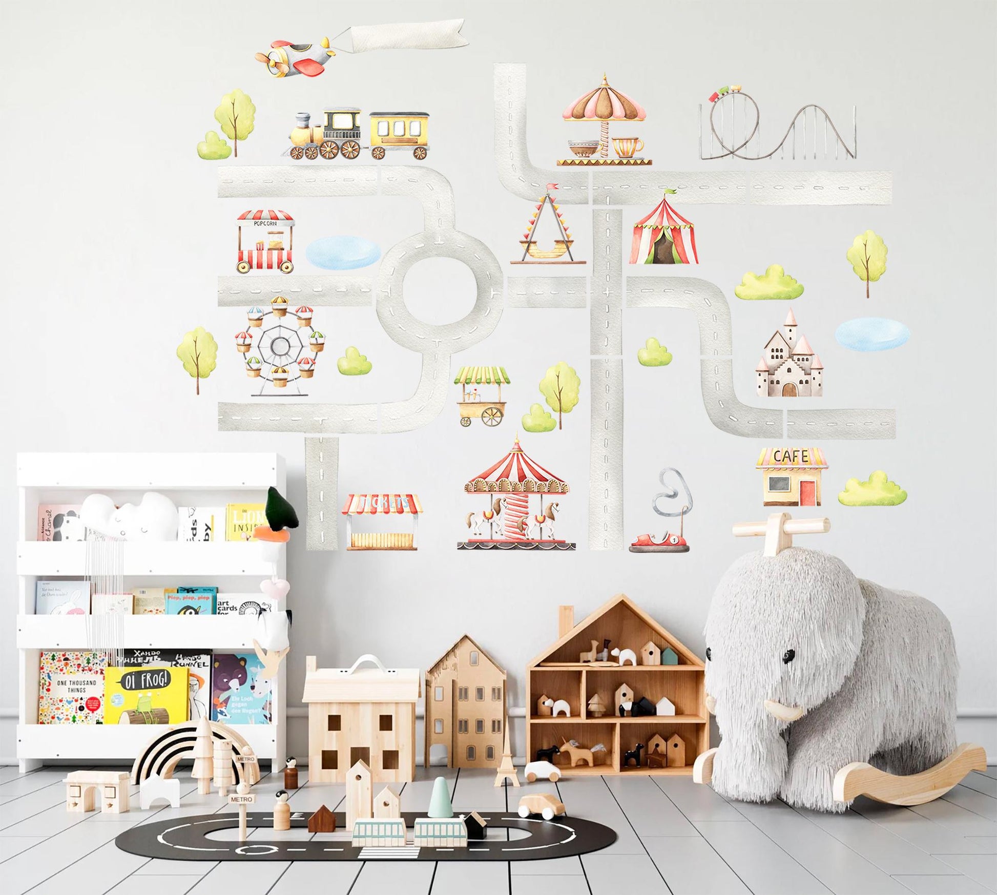 Amusement Park Wall Decal Set - Carnival Nursery Decor, Fabric Peel and Stick Kids Wall Stickers for Kids Room or Nursery - BR499