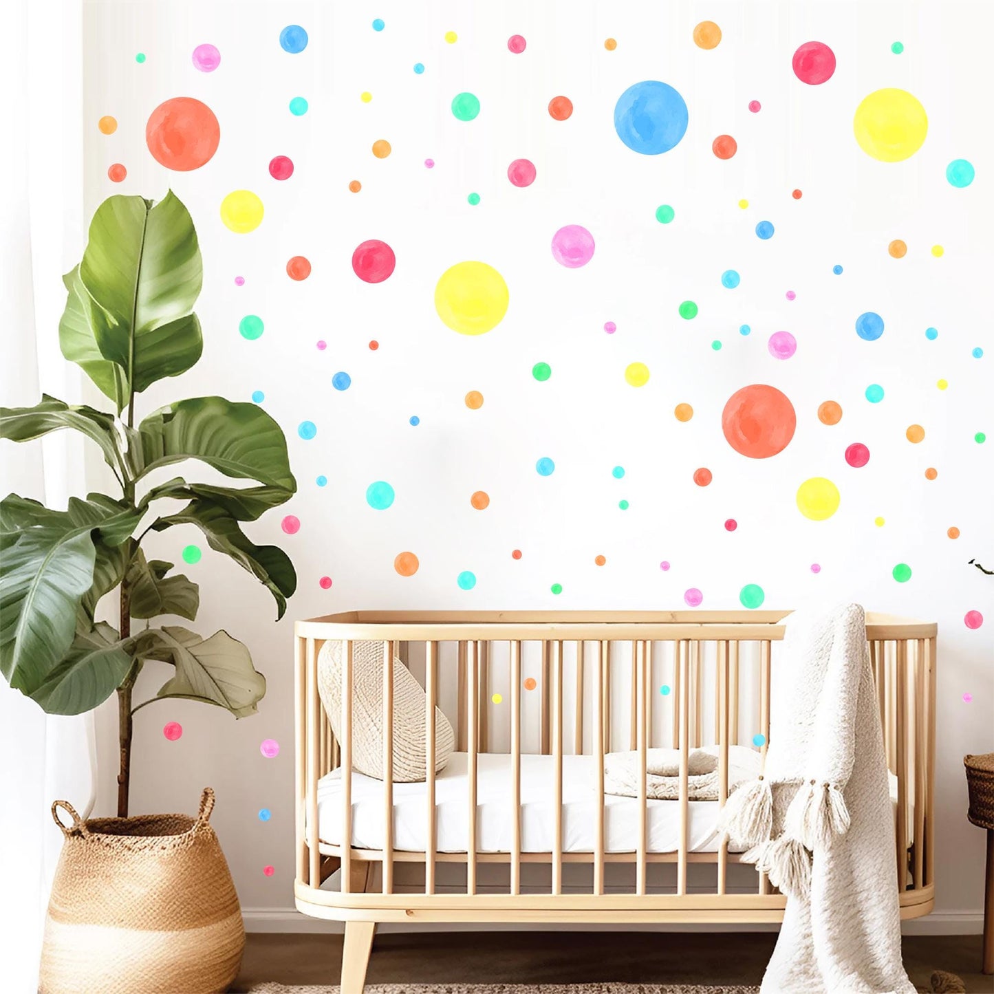 Bright Rainbow Polka Dot Wall Decals – 168 PCS Removable Matte Fabric Stickers for Nursery & Kids' Room