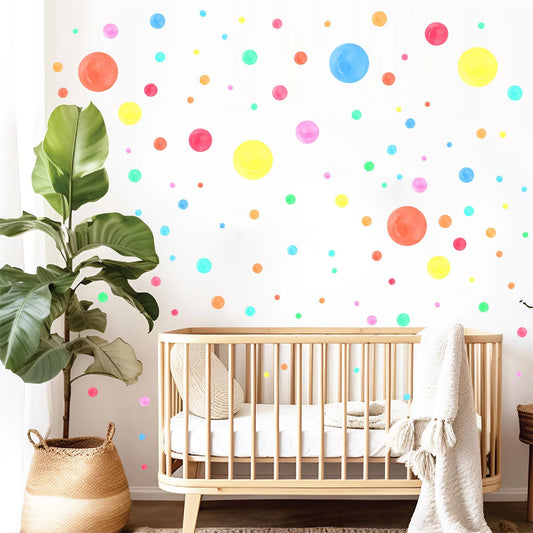 Bright Rainbow Polka Dot Wall Decals – 168 PCS Removable Matte Fabric Stickers for Nursery & Kids' Room