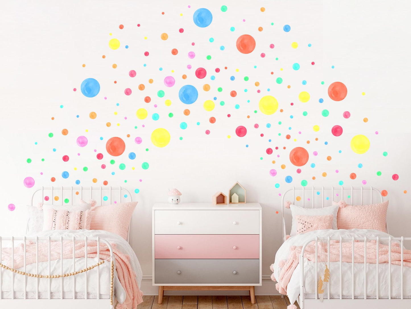 Bright Rainbow Polka Dot Wall Decals – 168 PCS Removable Matte Fabric Stickers for Nursery & Kids' Room