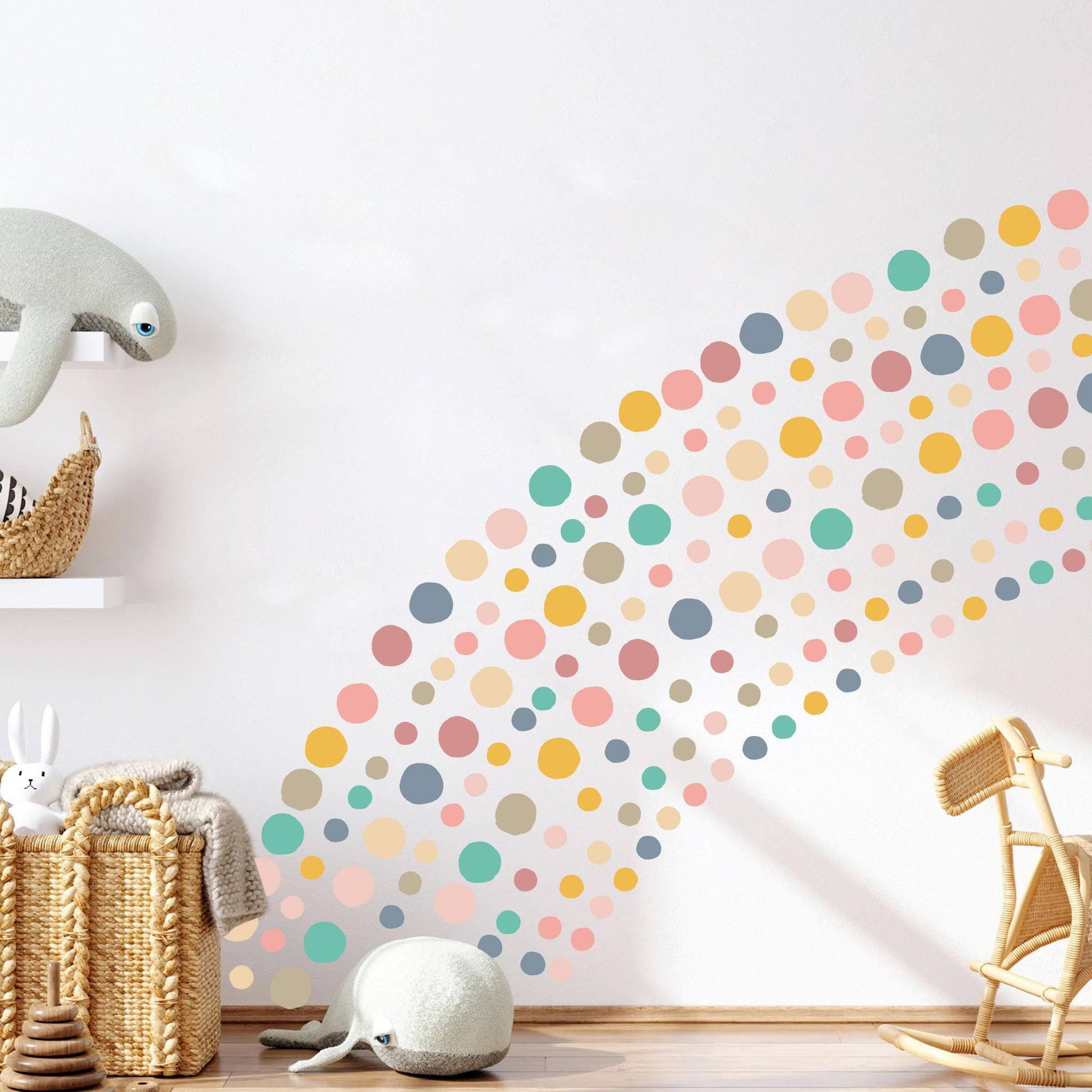 Boho Polka Dot Wall Decals – 198 PCS Neutral Fabric Stickers, Peel and Stick PVC-Free Wall Art for Nursery, Kids Room, Classroom