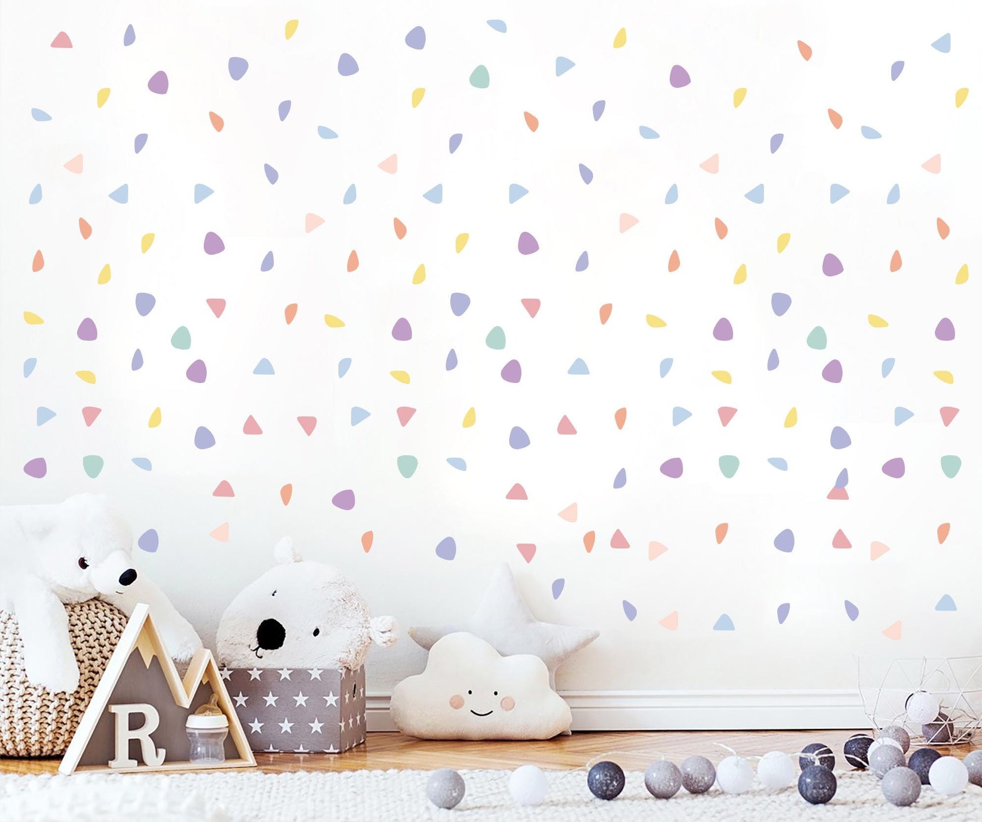 Rounded Triangle Wall Decals – 200 PCS Soft-Edge Stickers in Pastel Colors, Reusable Peel and Stick Fabric for Nursery & Kids Room