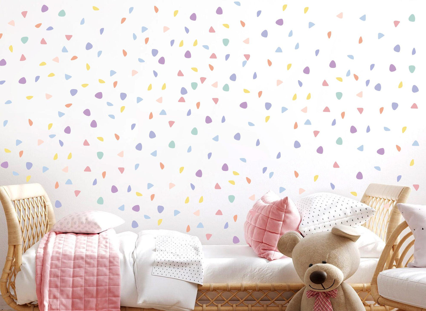 Rounded Triangle Wall Decals – 200 PCS Soft-Edge Stickers in Pastel Colors, Reusable Peel and Stick Fabric for Nursery & Kids Room
