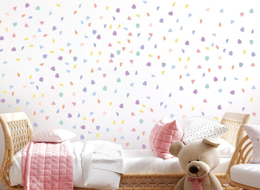 Rounded Triangle Wall Decals – 200 PCS Soft-Edge Stickers in Pastel Colors, Reusable Peel and Stick Fabric for Nursery & Kids Room