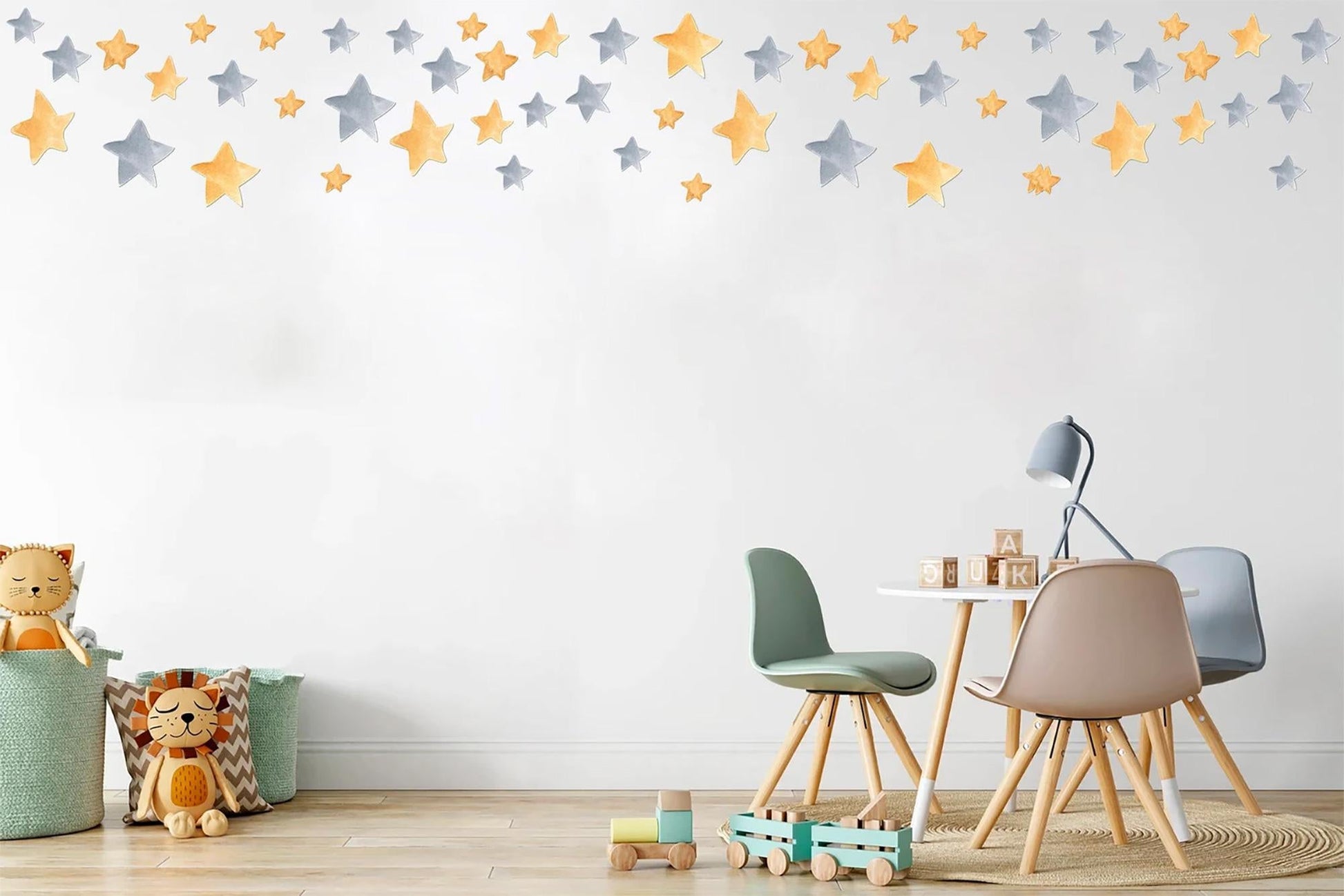 Gold and Silver Star Wall Decals – 124 PCS Watercolor Removable Fabric Stars for Nursery & Kids' Room