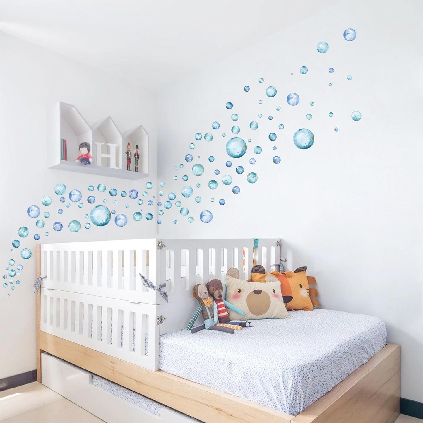 Blue & Green Bubble Wall Decals – PVC-Free Fabric Nursery Stickers