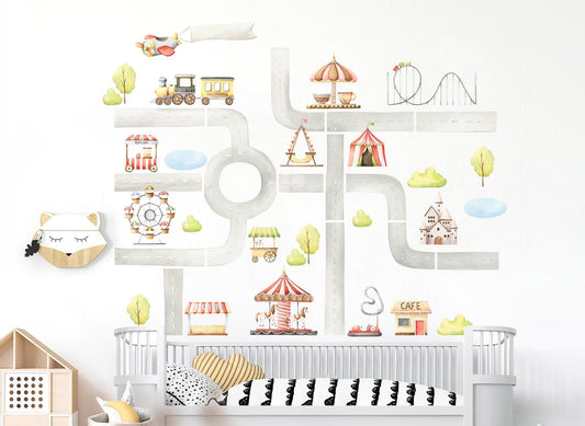 Amusement Park Wall Decal Set - Carnival Nursery Decor, Fabric Peel and Stick Kids Wall Stickers for Kids Room or Nursery - BR499