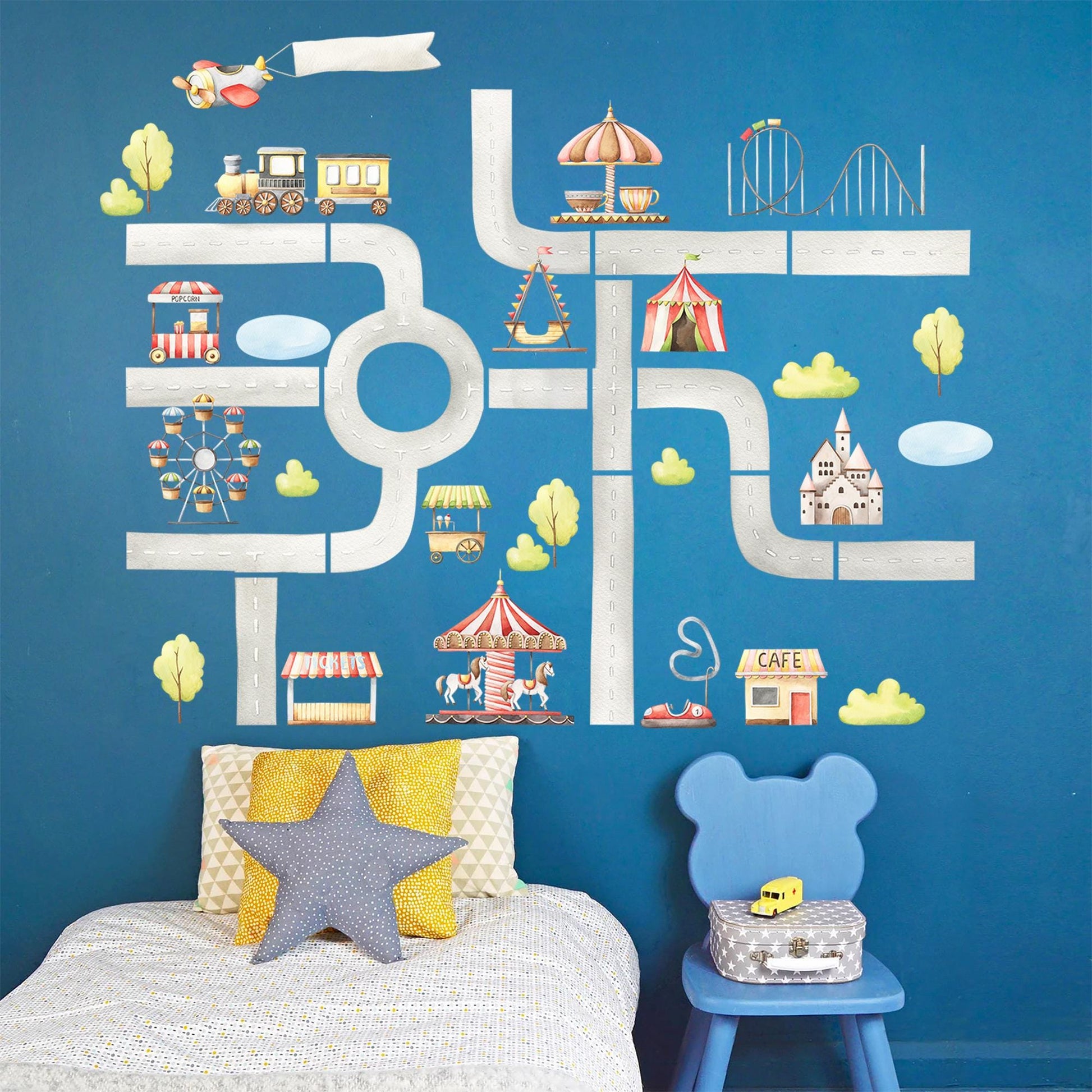 Amusement Park Wall Decal Set - Carnival Nursery Decor, Fabric Peel and Stick Kids Wall Stickers for Kids Room or Nursery - BR499