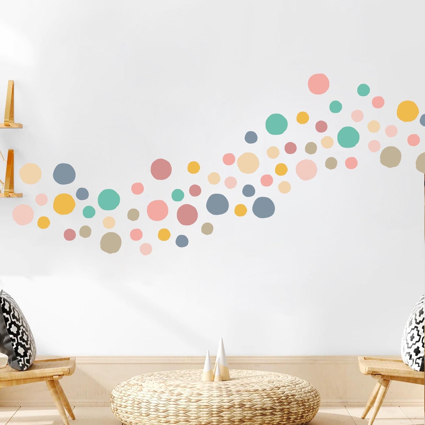 Boho Polka Dot Wall Decals – 198 PCS Neutral Fabric Stickers, Peel and Stick PVC-Free Wall Art for Nursery, Kids Room, Classroom