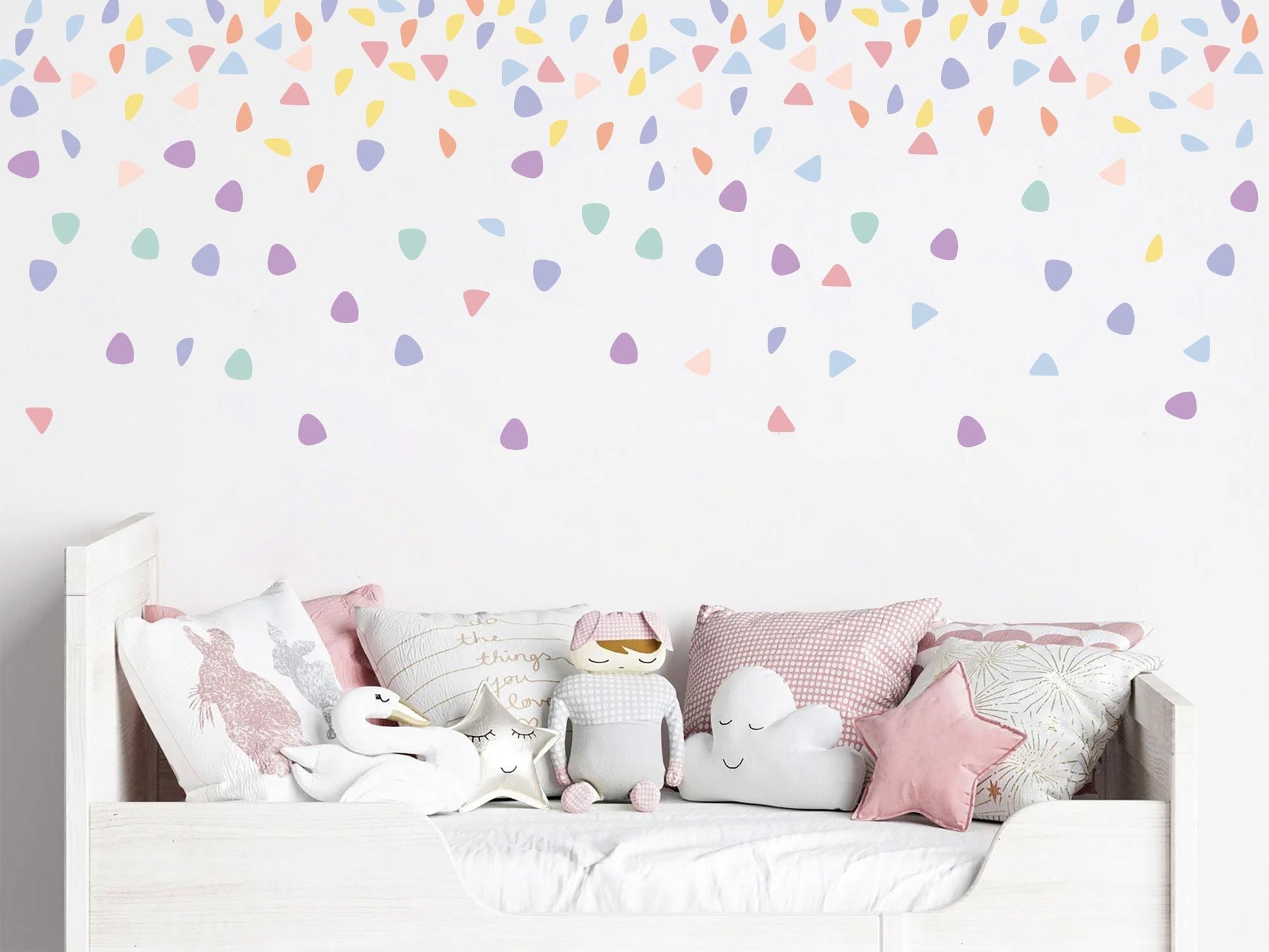 Rounded Triangle Wall Decals – 200 PCS Soft-Edge Stickers in Pastel Colors, Reusable Peel and Stick Fabric for Nursery & Kids Room