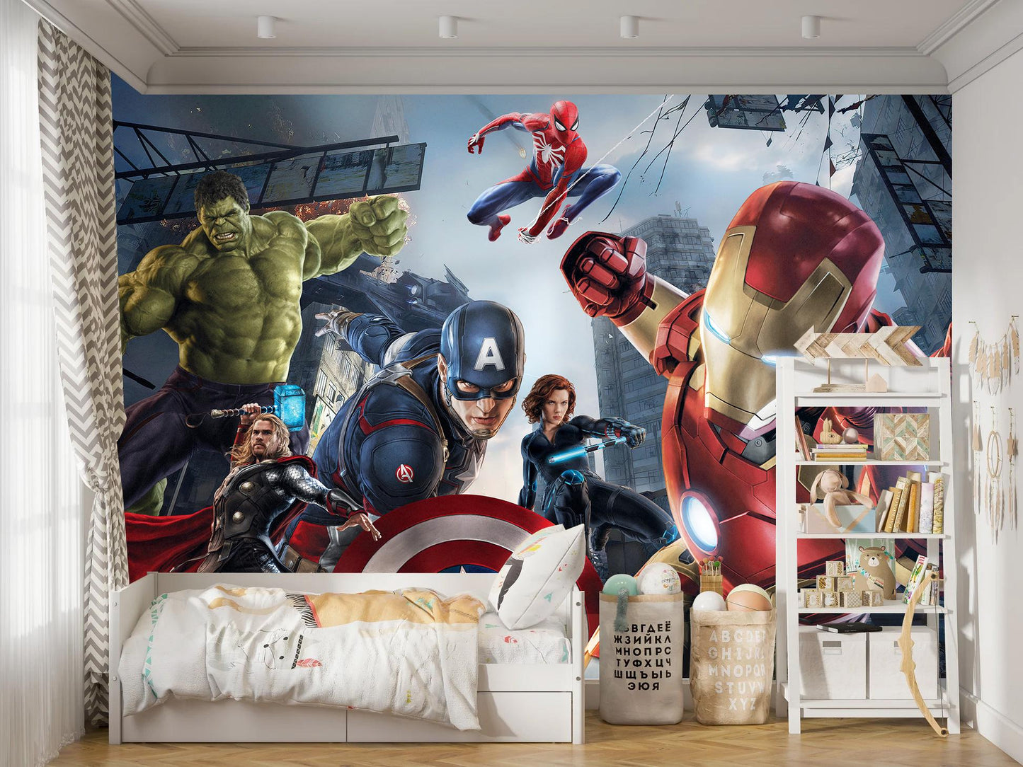 Avengers Superhero Wall Mural for Kids | Hulk Iron Man Spider-Man Wallpaper | Galaxy 3D Break Wall Decal