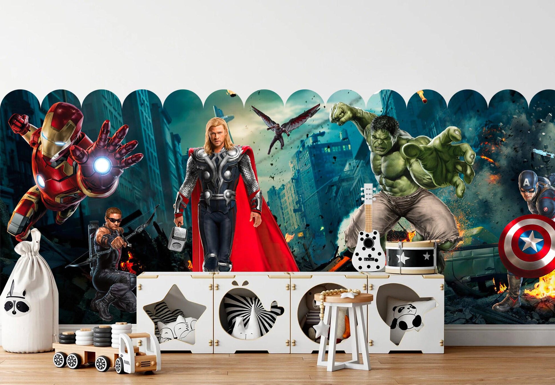 Avengers Scallop Mini Wallpaper – Removable Superhero Wall Mural for Kids Room, Marvel Heroes Wall Decor