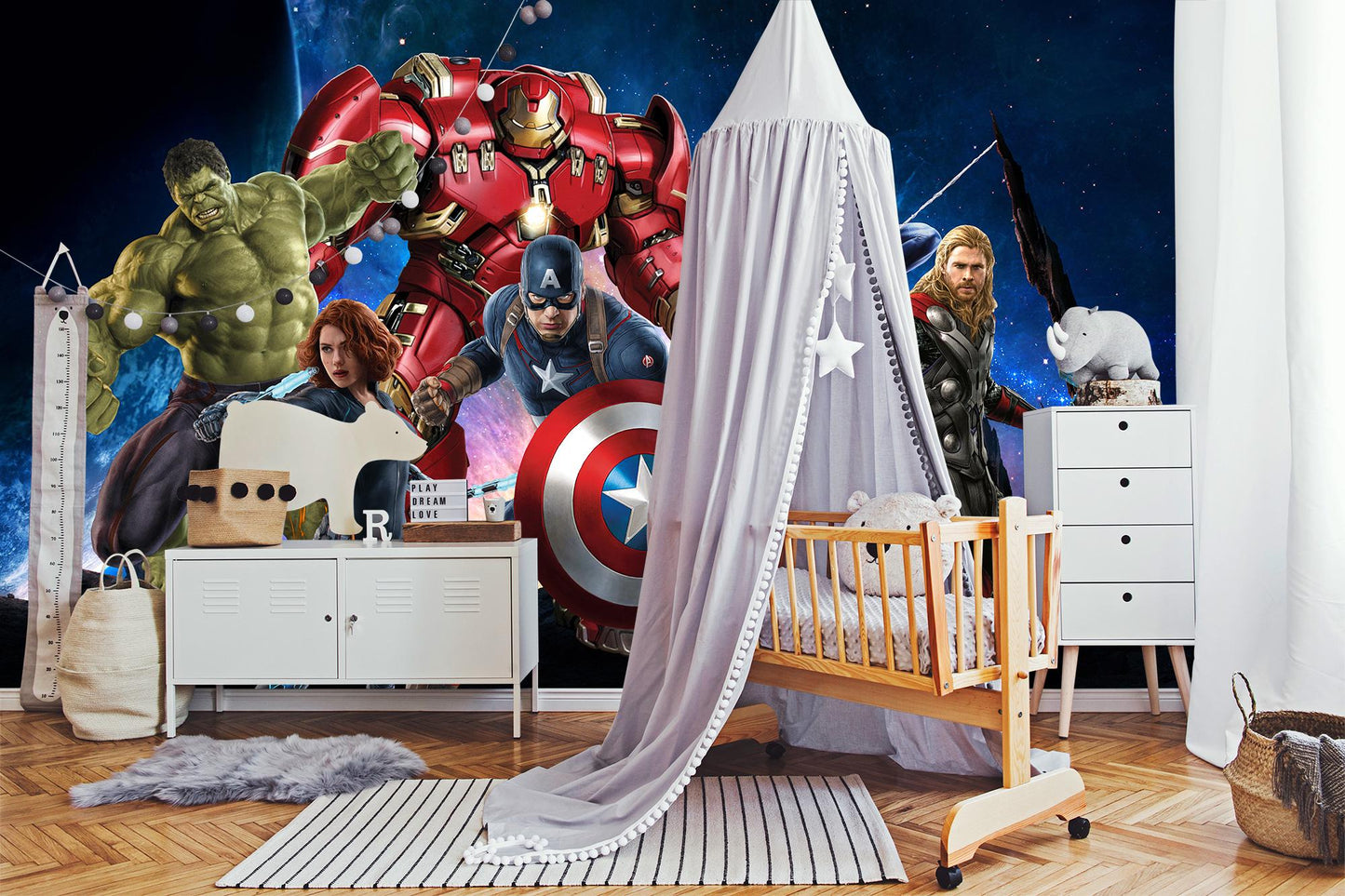 Avengers Galaxy Wall Mural – Superhero 3D Effect Boys Room Wallpaper – Hulk, Iron Man, Thor, Spiderman Decor