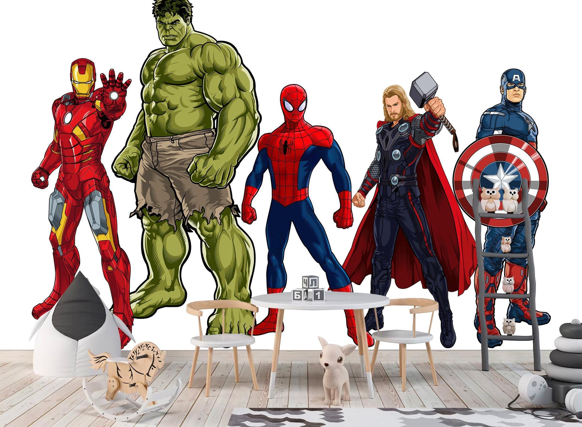 Standing Superhero Avengers Wall Decal - Spiderman Captain America Hulk Iron Man - Boy Bedroom Decor