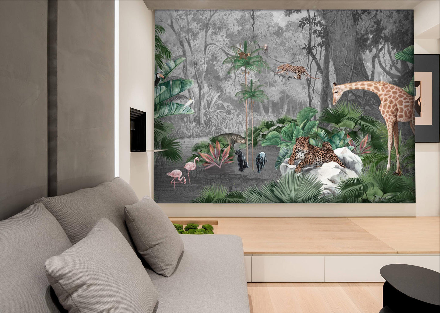 Watercolor Jungle Safari Animal Wall Mural - Removable Fabric Wallpaper for Nursery & Kids Room