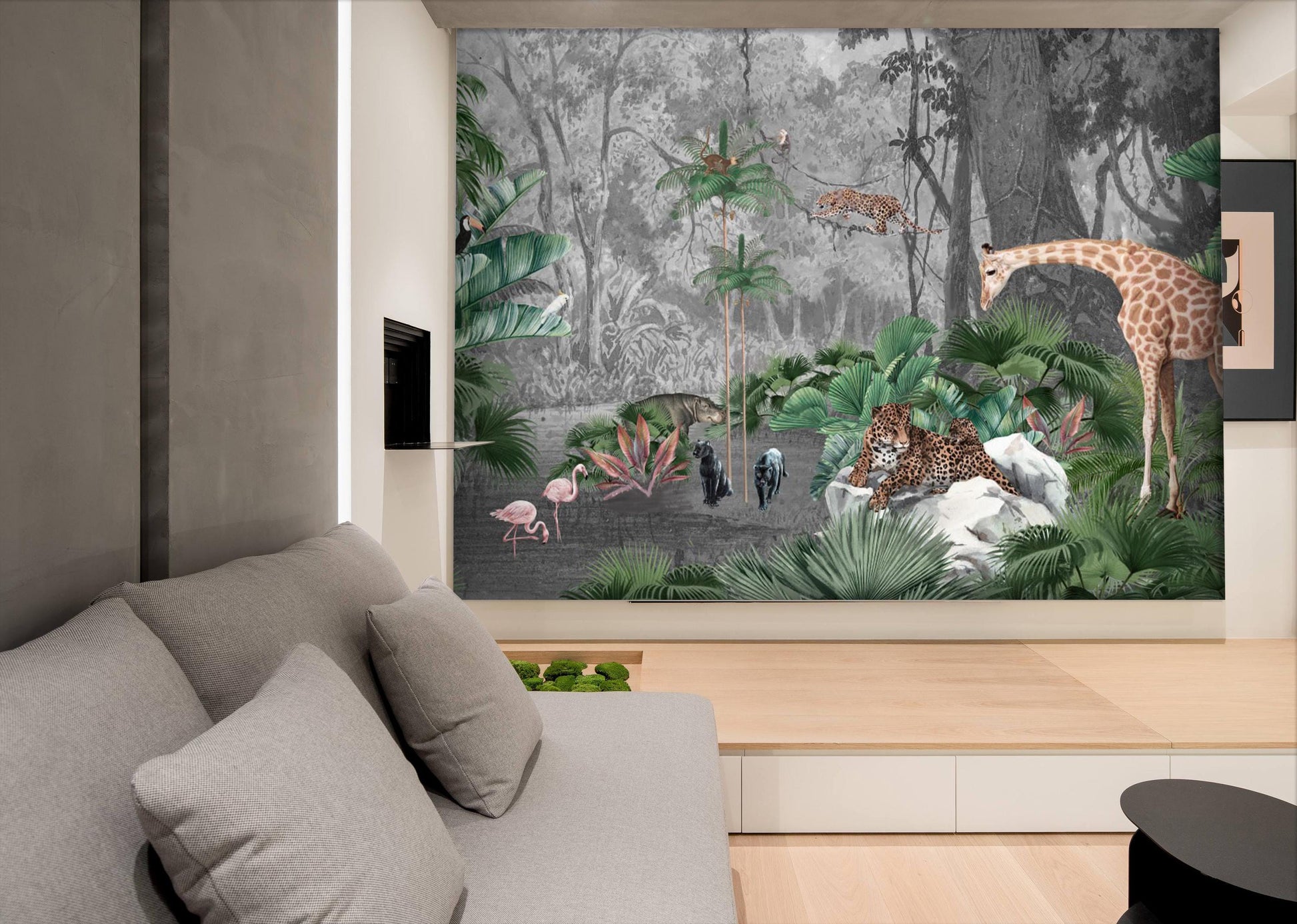 Watercolor Jungle Safari Animal Wall Mural - Removable Fabric Wallpaper for Nursery & Kids Room